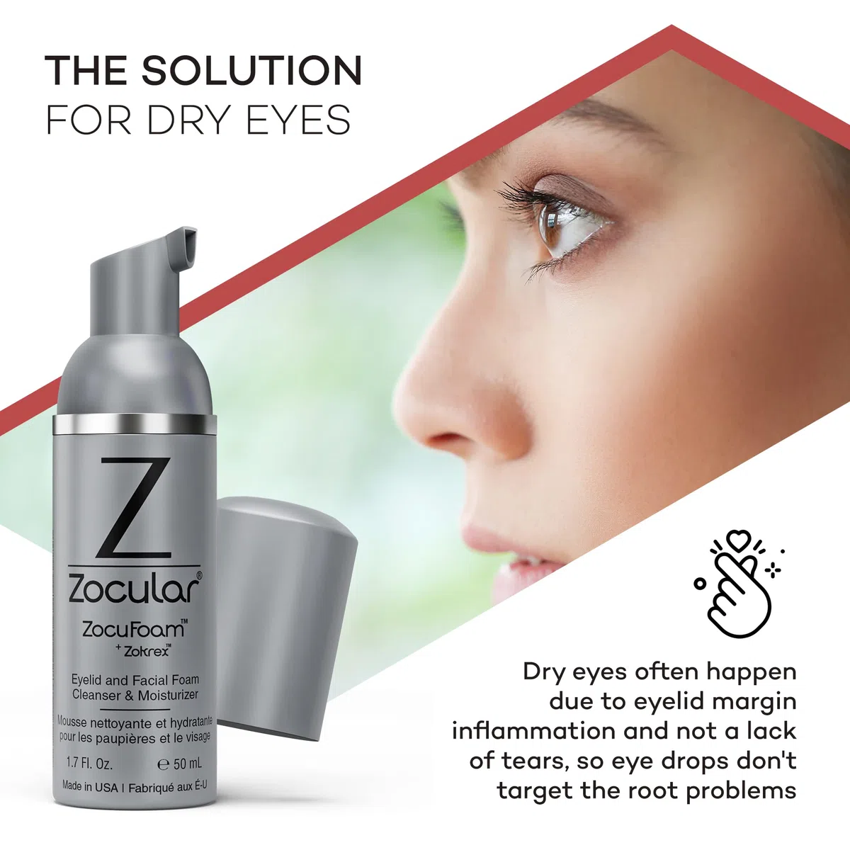 Zocular ZocuFoam Eyelid Cleanser - Foaming Eyelid Scrub for Blepharitis, Demodex and Inflammation - Stye Treatment for Eyes - Natural pH Balanced Treatment - 1.7 FL OZ (50mL)