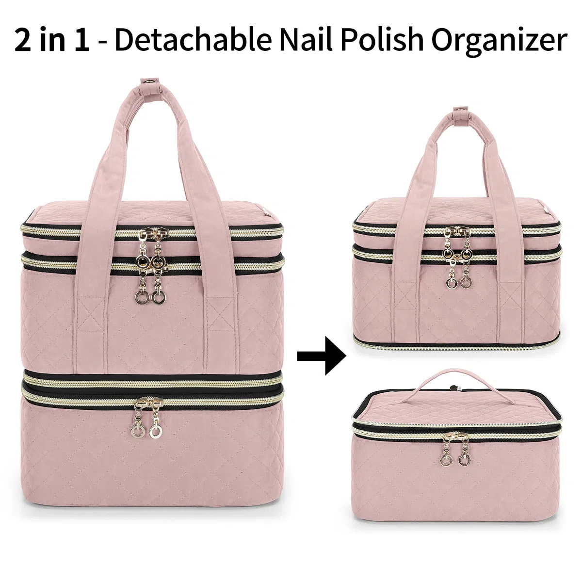 Yarwo Nagellack Aufbewahrung Tasche Kosmetikoffer für 72 Nagellack | Mit Verstellbaren Trennwänden gegen Umkippen, 3 Schichten, Transparenten Taschen und Polsterung für Maniküre und Reise