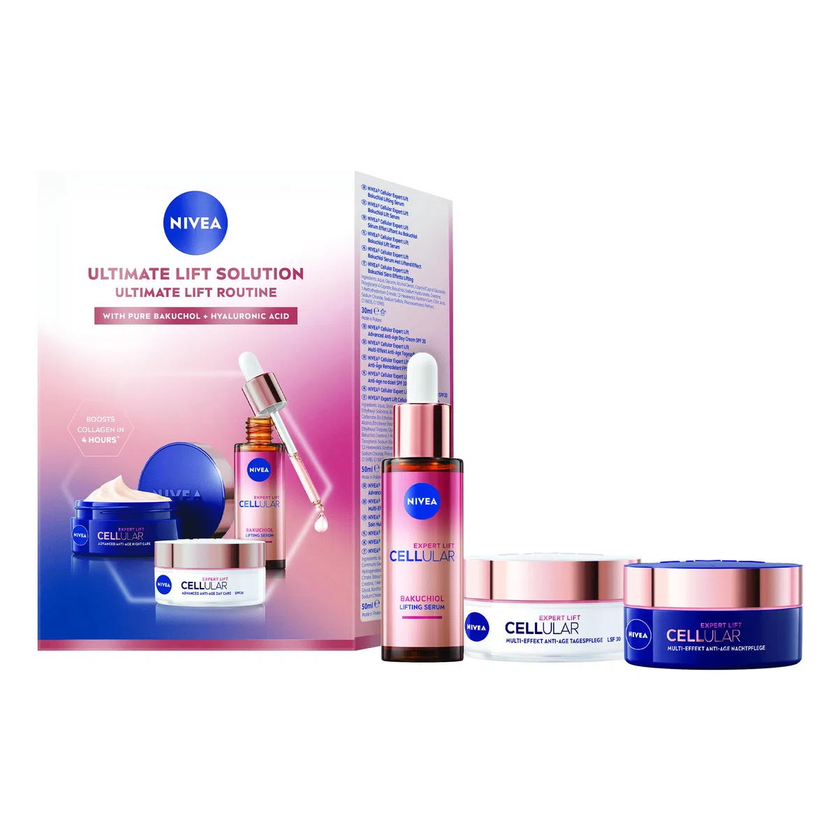 NIVEA CELLULAR Expert Lift Gesichtspflege Set, Tagespflege (50 ml), Nachtcreme (50 ml) & Lift Serum (30 ml), Pflegeset für ein straffes Hautbild & jünger aussehende Haut