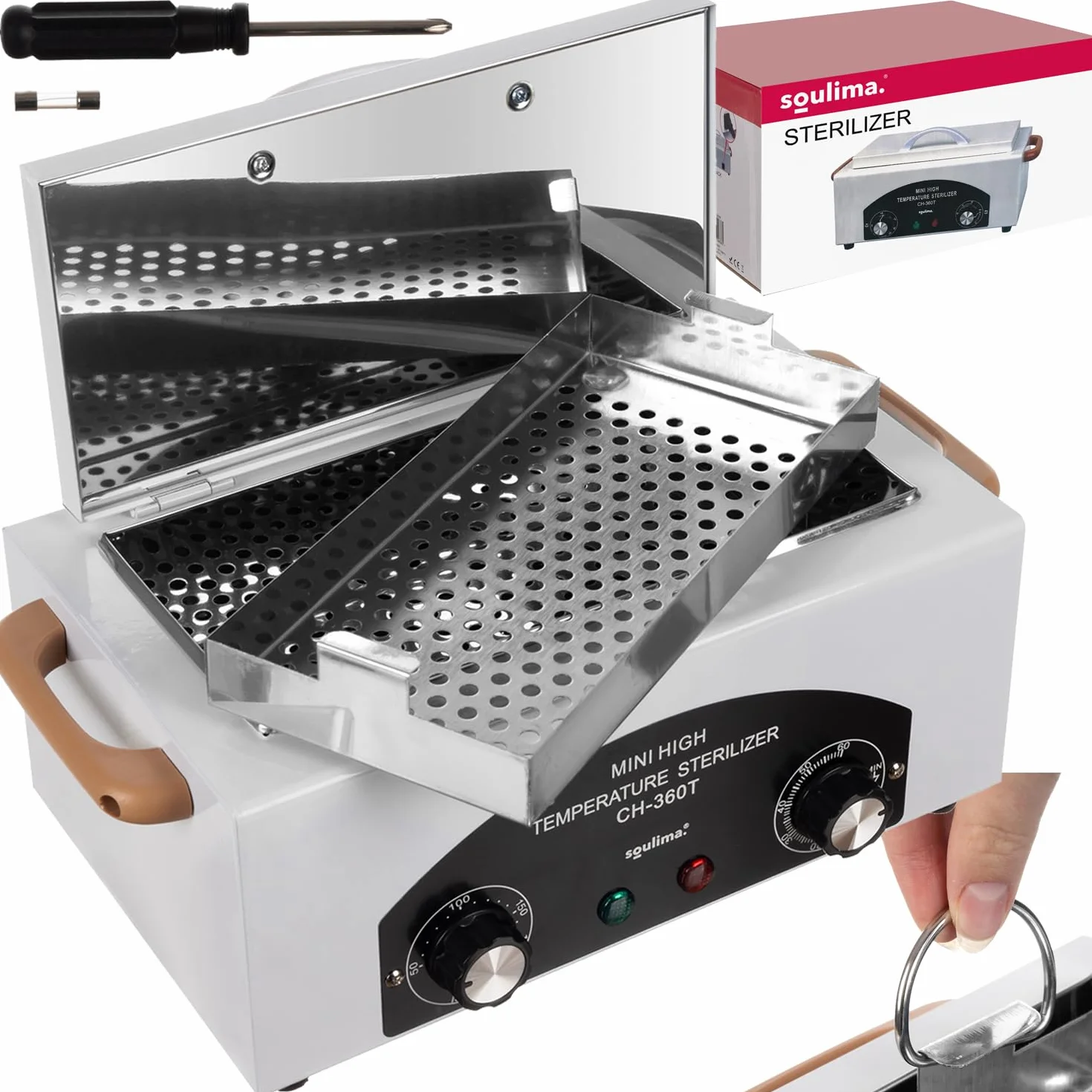 Heißluftsterilisator Trockene Hitze Hochtemperatur Sterilisator 300W Desinfektion für Werkzeuge bis 220°C Timer LED-Anzeige Edelstahl 22938