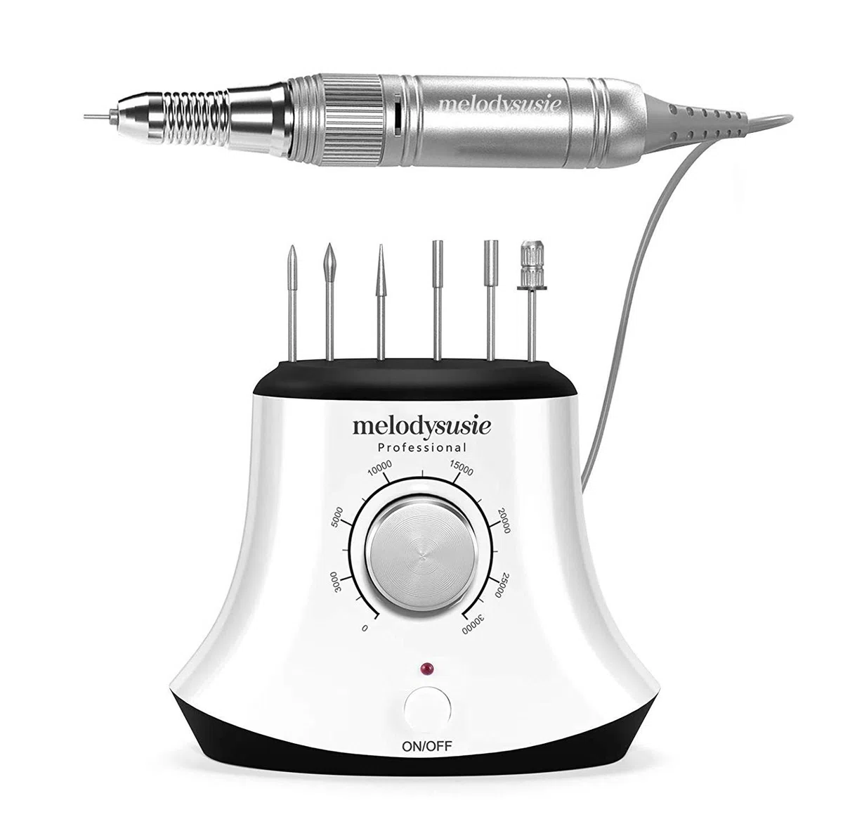 MelodySusie Elektrische Nagelfräser 30000 U/Min Professionelle Elektrische Nagelfeile Maniküre Pediküre Set Gelnägel Acrylnägel Nagelpflege Fräser Set mit Fußpedal für Nagelstudio Zuhause, Weiß