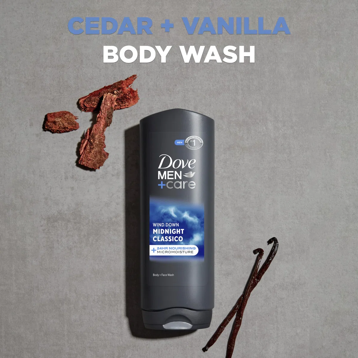 DOVE MEN + CARE Midnight Classico Gesichts- und Körperseife (4 Stück) für eine beruhigende und mit Feuchtigkeit versorgte Haut, weiß