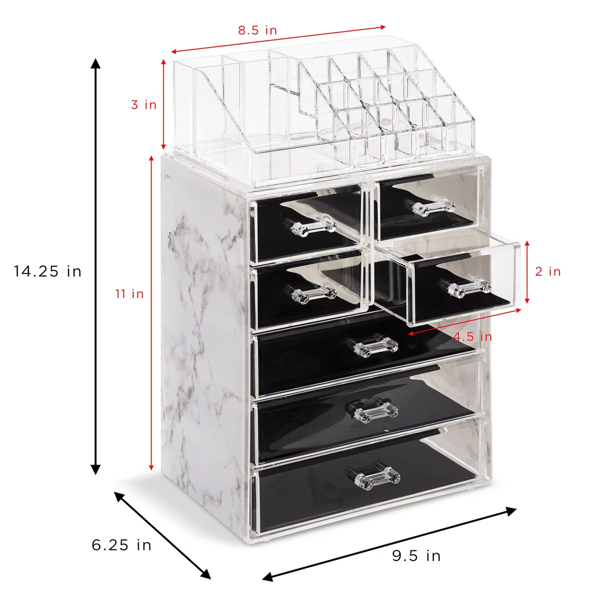Sorbus Aufbewahrungsbox aus Acryl, geräumiges Design, ideal für Badezimmer, Kommode, Schminktisch und Arbeitsplatte