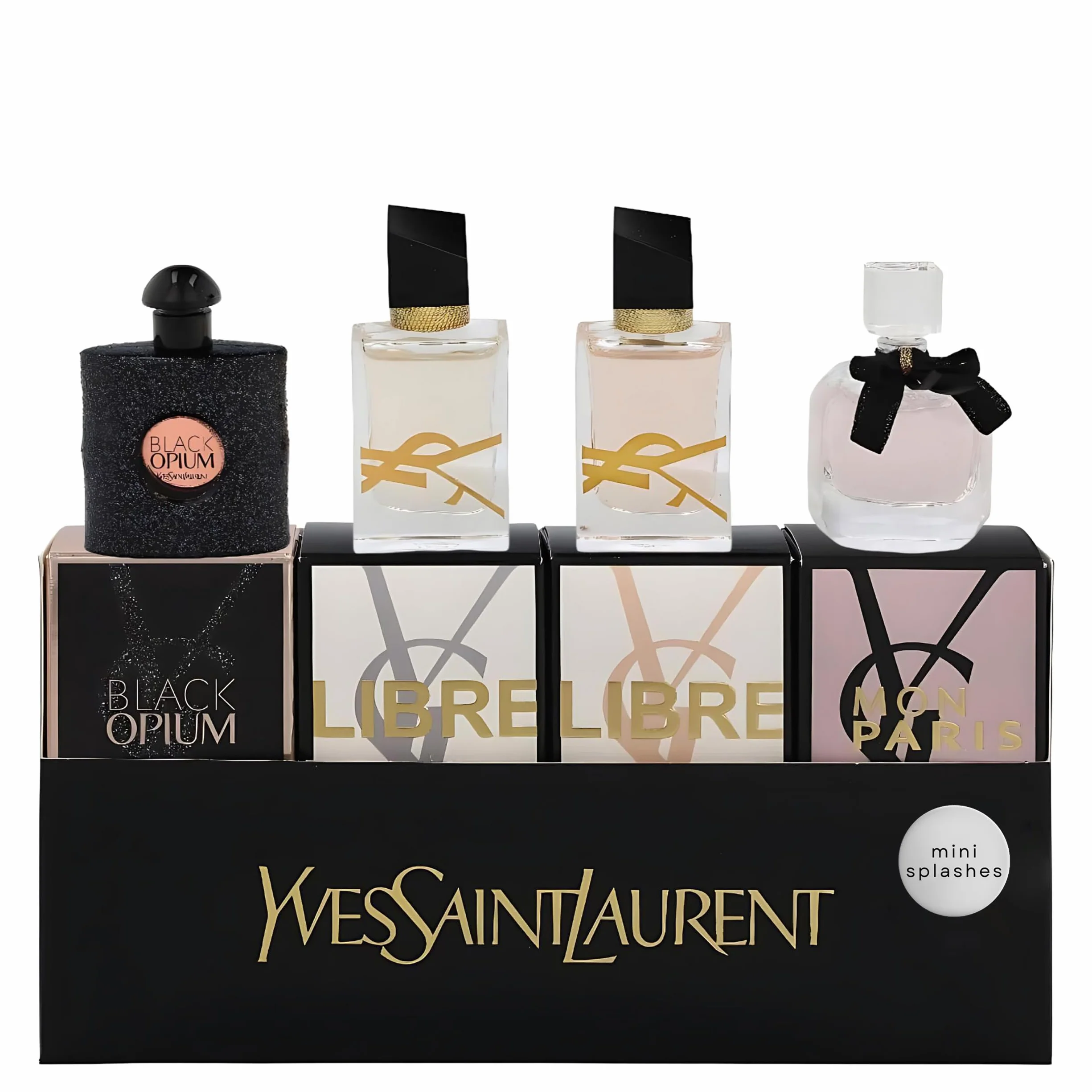 Yves Saint Laurent YSL Parfüm-Miniatur-Reise-Set für Damen, Libre EDT 7,1 g + Libre EDP 7,1 g + Mon Paris EDP 7,1 g + Black Opium EDP 7,5 ml