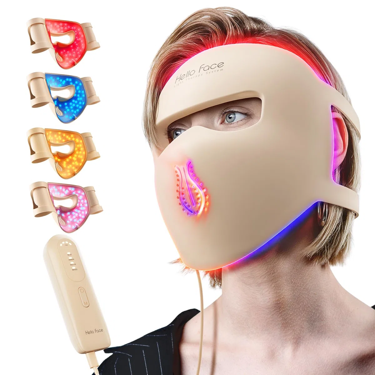 4D Rotlichttherapie Maske, 311 LEDs, 851 nm Infrarot Lichtwellen, LED-Gesichtsmaske, Lichttherapie für schnurlose Photonen-Technologie, Silikon-Hautverbesserung für Frauen mit Champagner