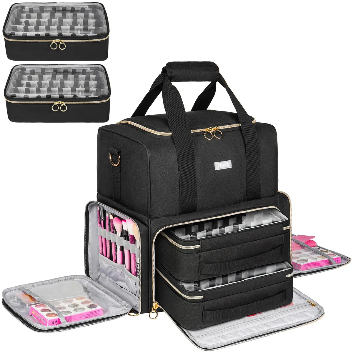 Nagellack Tasche Doppelschichtige Aufbewahrung Organizer für 80 Flaschen 15 ml Nagellampe Schwarz