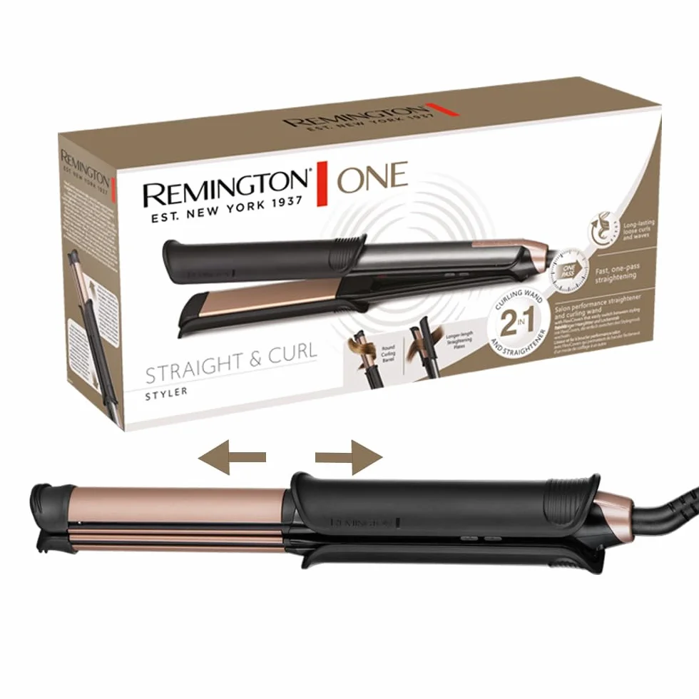 Remington ONE Glätteisen & Lockenstab [2in1 Multistyler] Glätt-/ Lockenmodus mit zuschaltbarer beheizter Außenfläche, 150-230°C, digitales Display, Haarglätter S6077