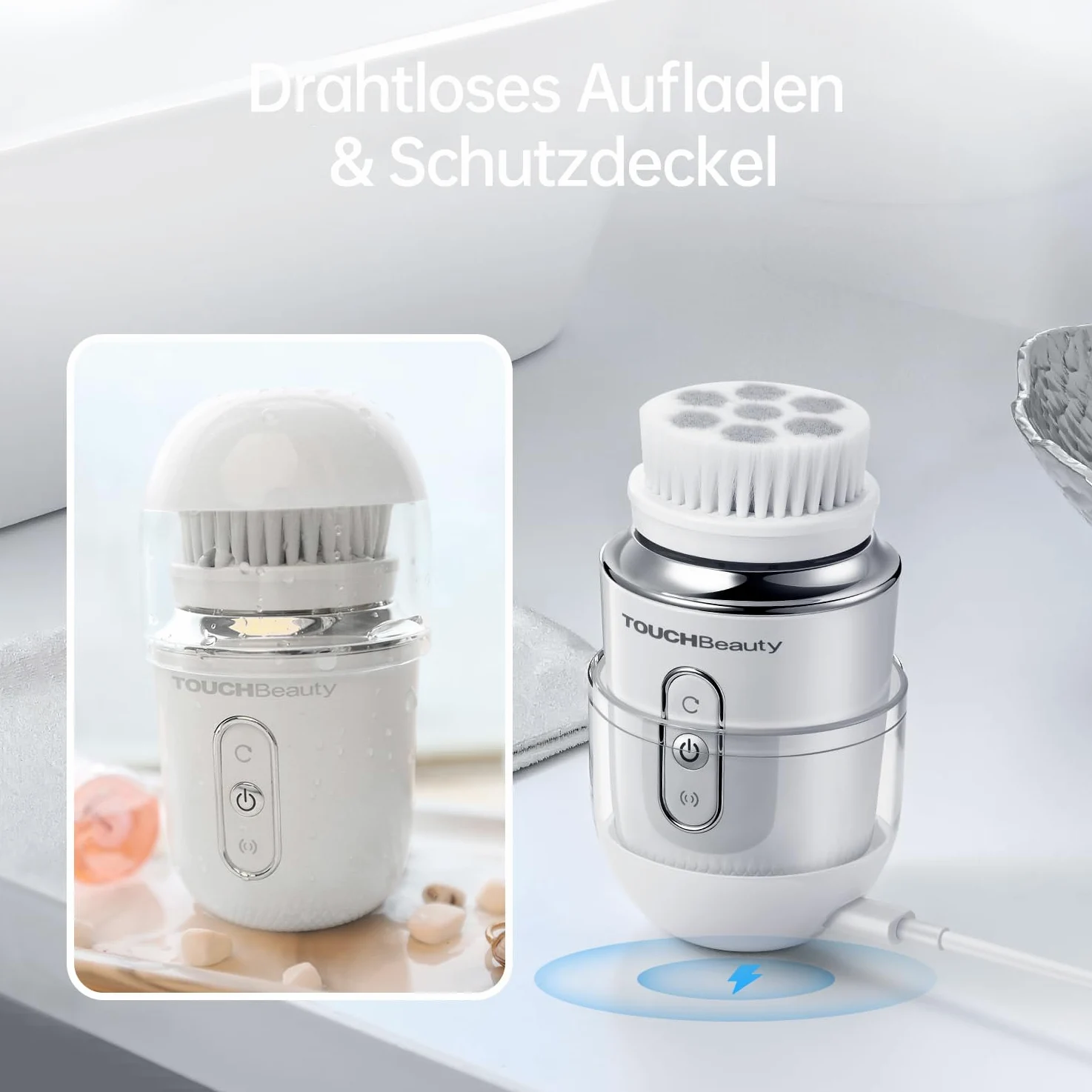TOUCHBeauty Weihnachtsgeschenke Wasserdichte Elektrische Gesichtsbürste Gesicht mit 2 Bürstenkopf,6 Stufigen Rotations für Haut Tiefenreinigung Sanfte Exfoliation,Aufladbar AG-1760