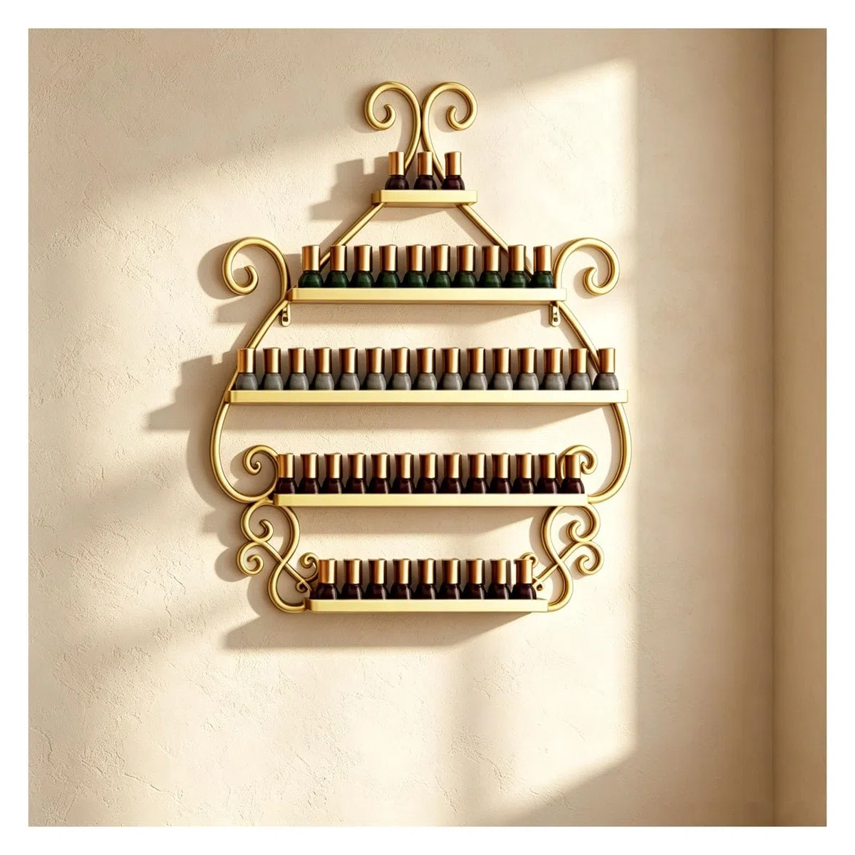 Wandmontiertes Nagellackregal aus Metall für ätherische Öle | 5-stufiges Nagellackaufbewahrungsregale, Nagellack-Display-Regal Wand Organizer Halter für Kosmetik(Gold)