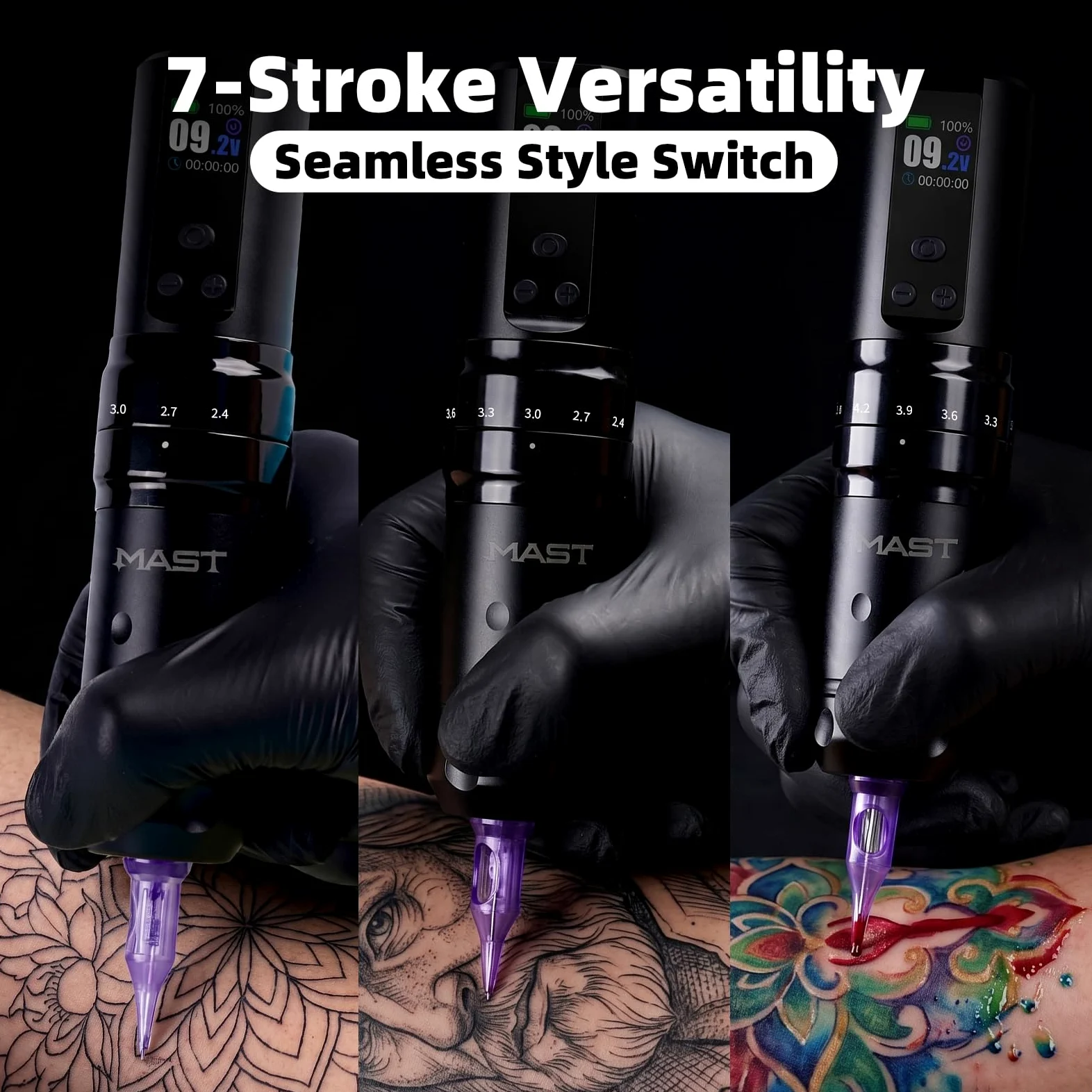 Mast Fold2 Pro Kabellose Tattoo Maschine Pen Rotary Tätowiermaschine Tattoo Gun 7 Strokes Length 2000mAh Batterie Powerful Motor by Mcore Smart Display Screen für Pro Artists (TZWQP-076)