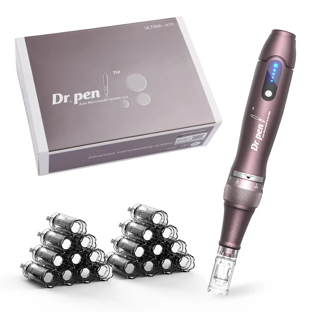 Microneedling Pen A10,Elektrischer Dermapen Kabellos mit 5 Stufen inkl. 22 Stk Ersatzpatronen,Dermapen Microneedling Zuhause für Gesicht und Körper