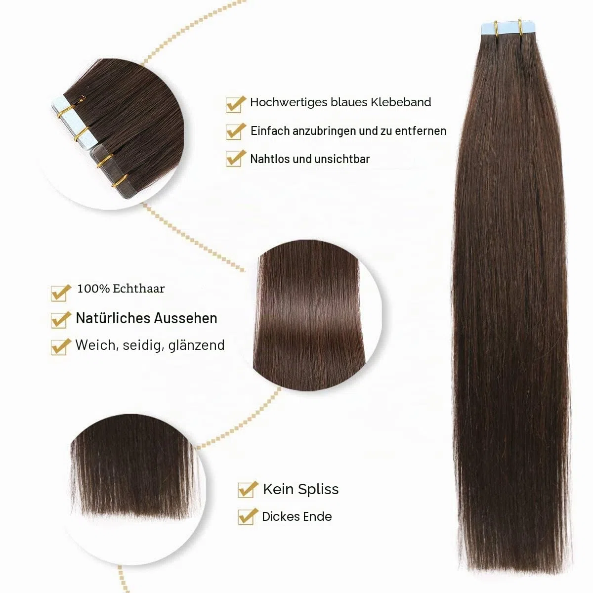 YILITE Tape in Extensions Echthaar 40cm Dunkel Braun Gerade Nahtlos Haut Schuss Tape in Haarextension Echthaar 20 Stück/Packung Tape in Remy Haarverlängerungen(40cm #2 Dunkel Braun)