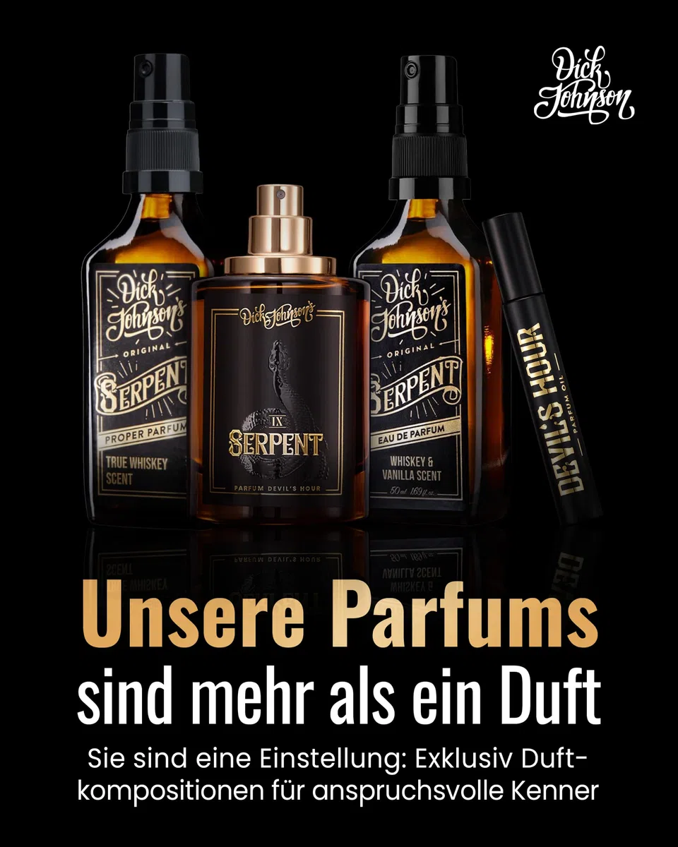 Dick Johnson Eau de Parfum Herren 50 ml – Parfüm Männer mit Whiskey Vanille-Duft – Signature Serpent Herrenduft intensiv maskulin – Parfum Geschenk für Männer – Eau de Parfum Made in Finnland