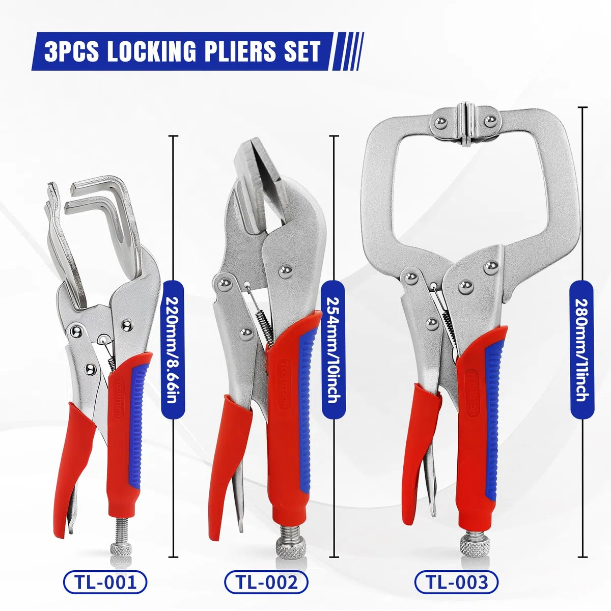 3-tlg. Gripzangen-Set für Schweißer – Profi-Metallbau-Kit mit 11" C-Klemme, 10" Breitmaul-Gripzange & 10" U-Form Feststellzange – Cr-V
