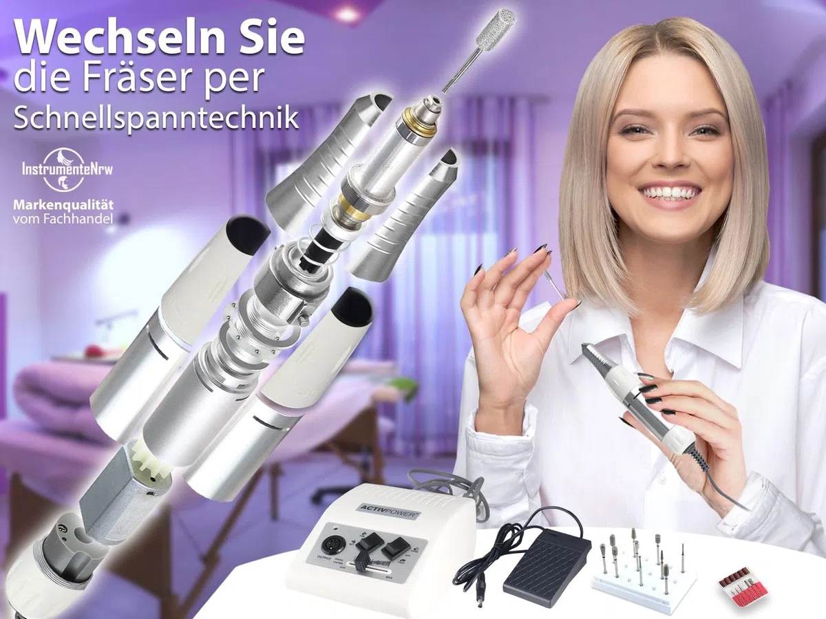 Profi Fußpflege Set Fußpflegegerät mit Fräser und Diamantschleifer | Elektrischer Nagelfräser mit extra starker Leistung und einfacher Bedienung Inkl. 10 Diamant Nagelschleifer mit Vitrinen Box