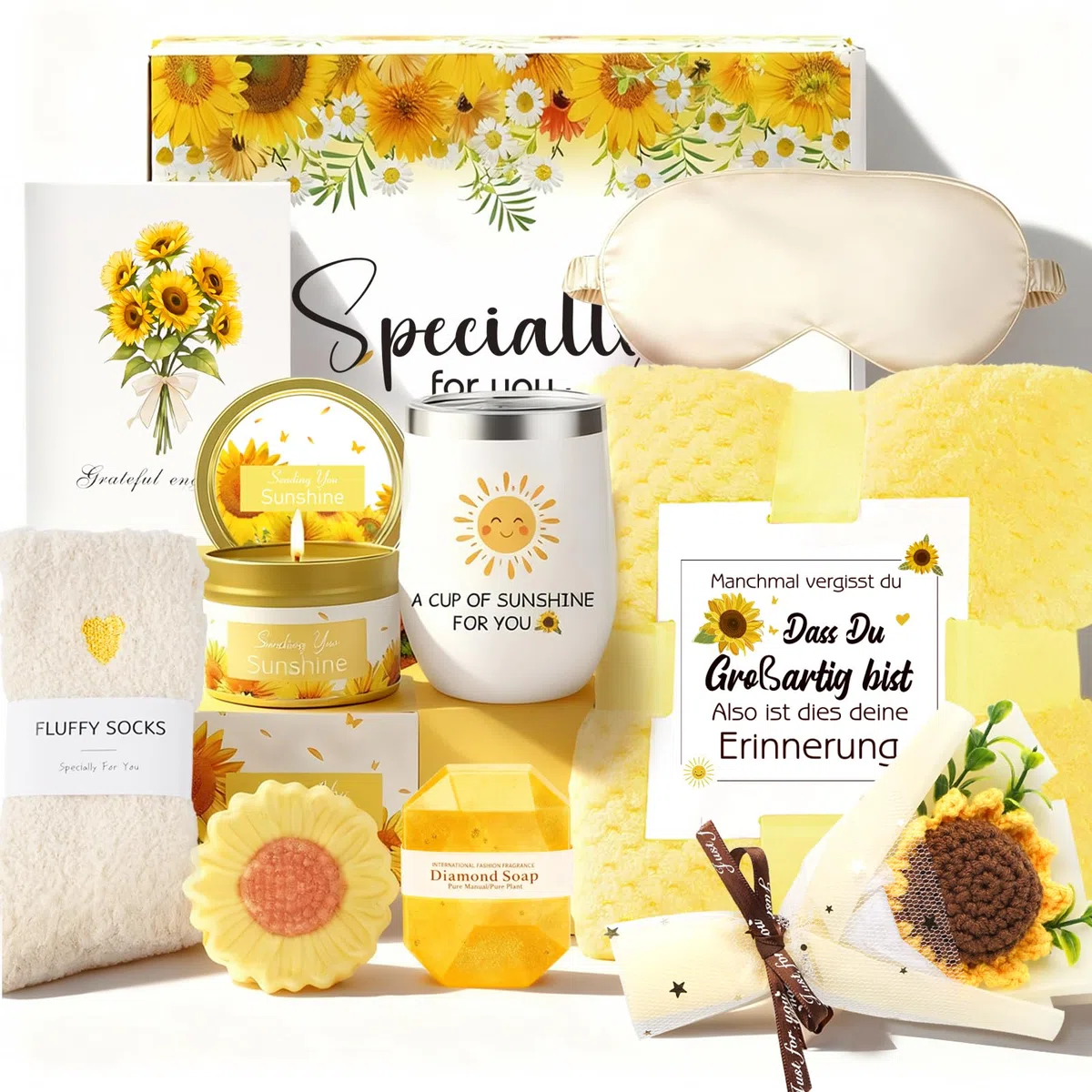 Geschenke für Frauen Sonnenblume Geburtstagsgeschenk Spa Geschenk Korb Care Paket Set
