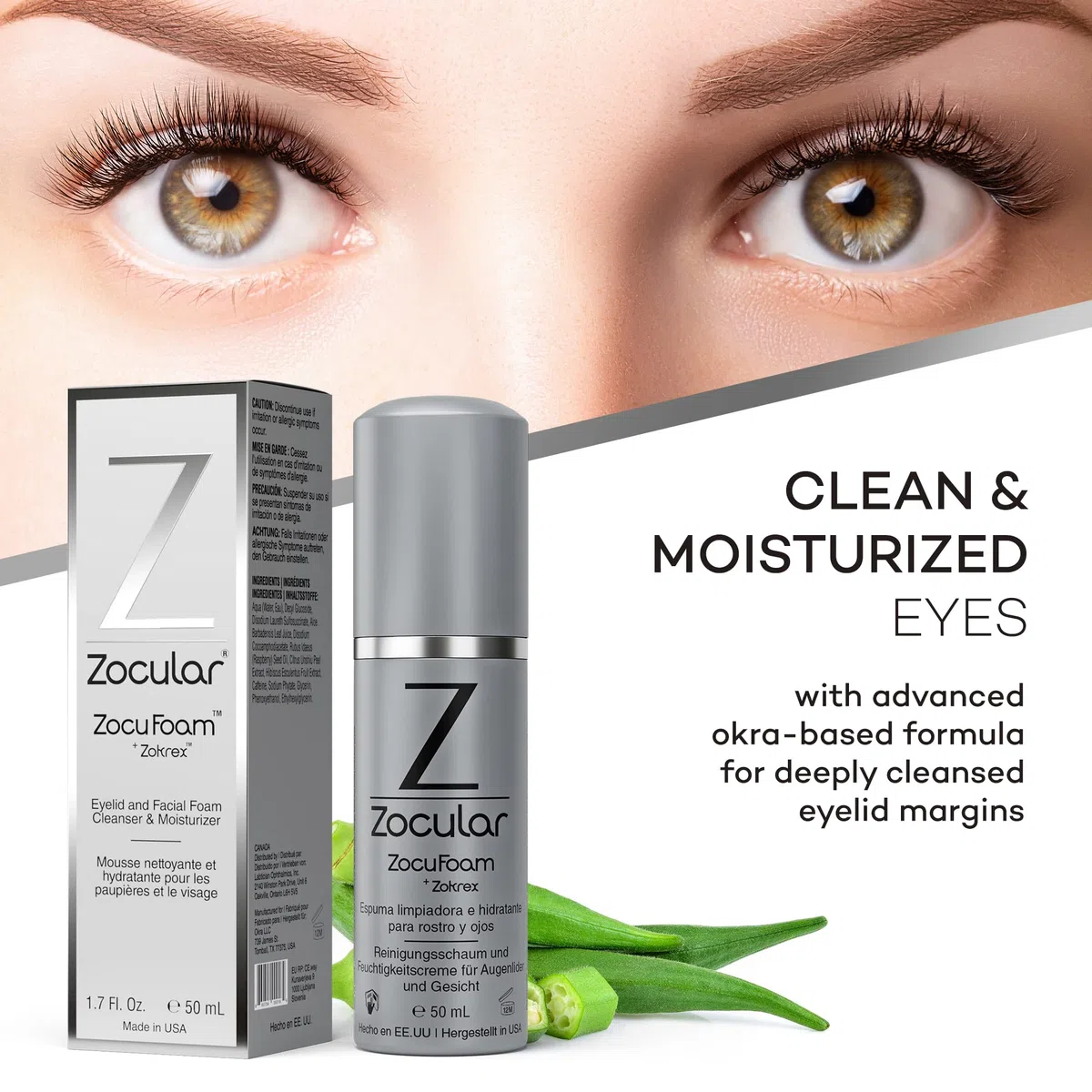 Zocular ZocuFoam Eyelid Cleanser - Foaming Eyelid Scrub for Blepharitis, Demodex and Inflammation - Stye Treatment for Eyes - Natural pH Balanced Treatment - 1.7 FL OZ (50mL)