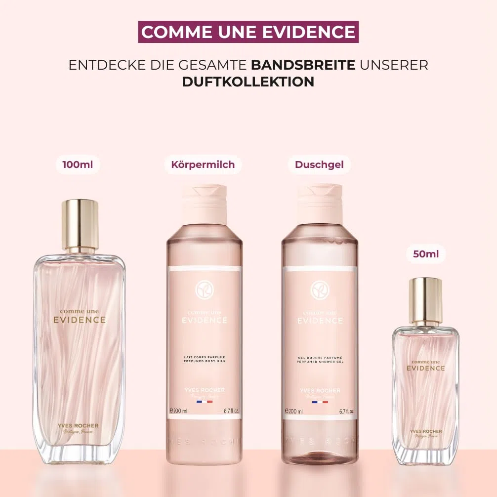 Yves Rocher COMME UNE EVIDENCE Set Eau de Parfum 50ml Duschgel 200ml Bodylotion 200ml Floraler Chypre-Duft Rose Bergamotte Patschuli Damen