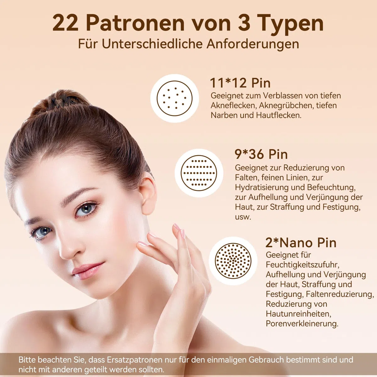 Microneedling Pen A10,Elektrischer Dermapen Kabellos mit 5 Stufen inkl. 22 Stk Ersatzpatronen,Dermapen Microneedling Zuhause für Gesicht und Körper