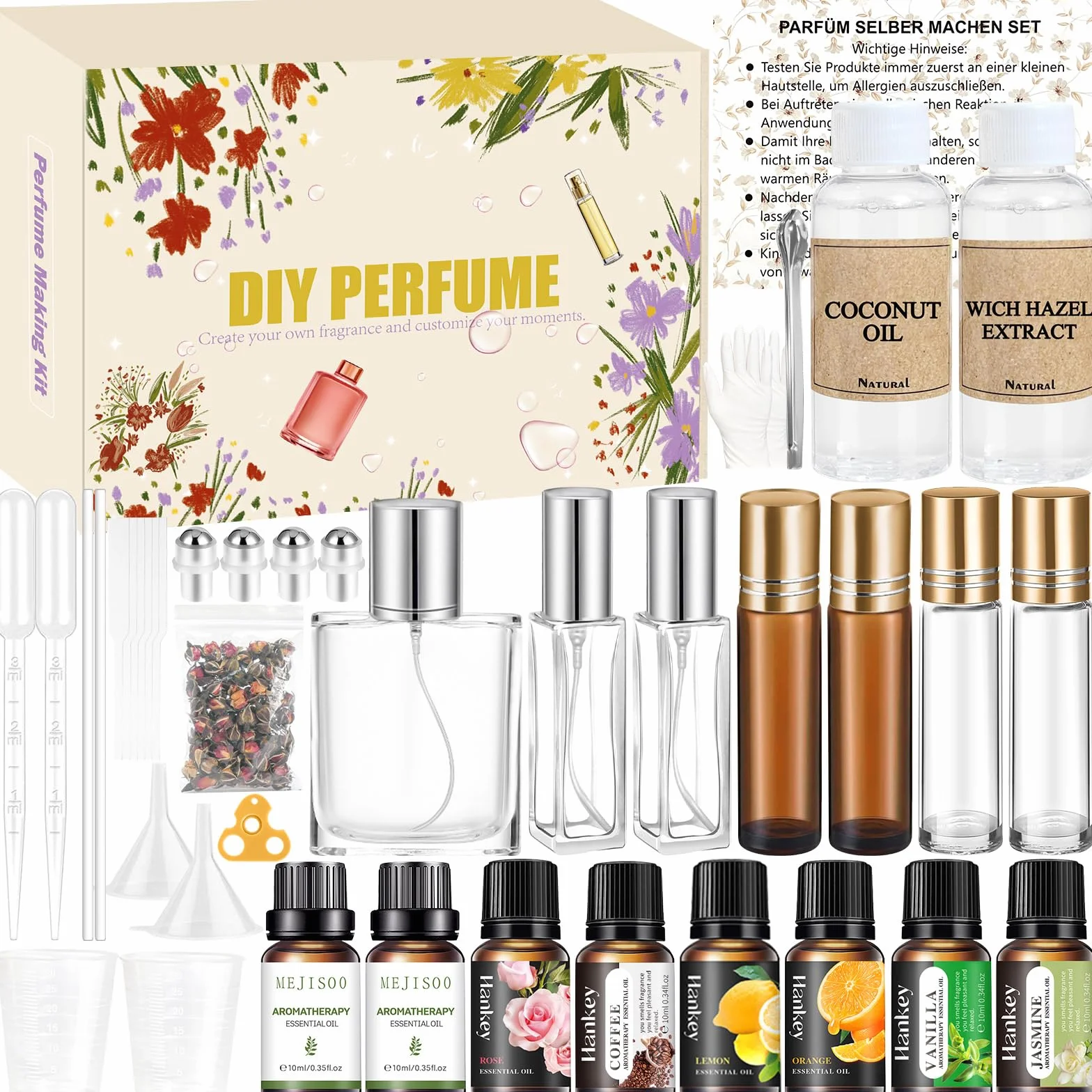 Vezerd Parfüm Selber Machen Set, Perfume Oil Making Kit, DIY mit Ätherisches Öl, Mini Düfte Geschenk für Frauen