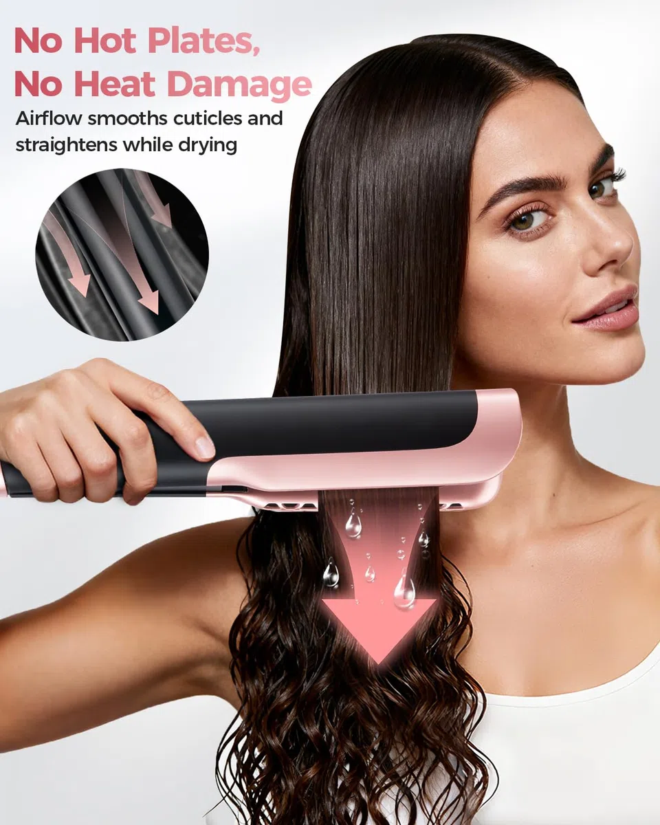 Air Haarglätter Föhn 2 In 1 - Nass-zu-Trocken Glätteisen, Keine Hitzeschäden, Keine Heißen Platten, 110.000 U/min Air Straight Hair Straightener, Haare Schnell Föhnen und Glätten, 1300W, Max 160 ℃