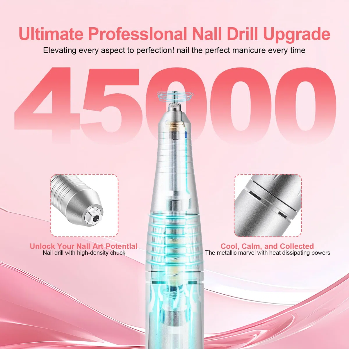 Elektrische 45000RPM Nagelbohrmaschine Wiederaufladbare Tragbare Nagelfeile Elektrische DIY Nagelbohrer-Kit mit Smart LCD Bildschirm für Gelnägel Maniküre und Pediküre Reflektierender Körper usw