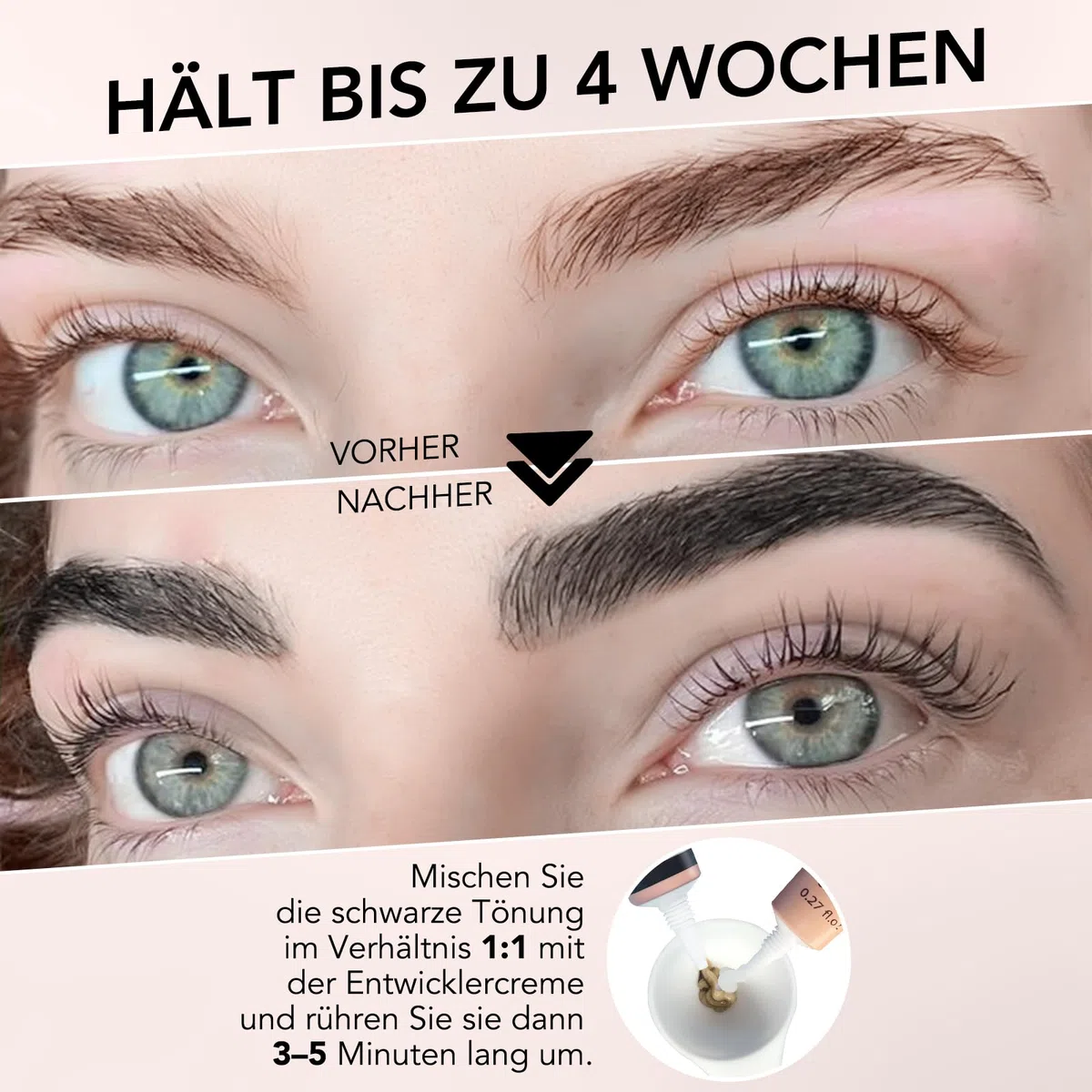 Wimpernfarbe Schwarz, Augenbrauenfarbe und Wimpern Färben, 10 Anwendungen Intensiv Tönung, Zwei Bürstentypen für Einfache Bedienung, Geeignet für Anfänger und Salons