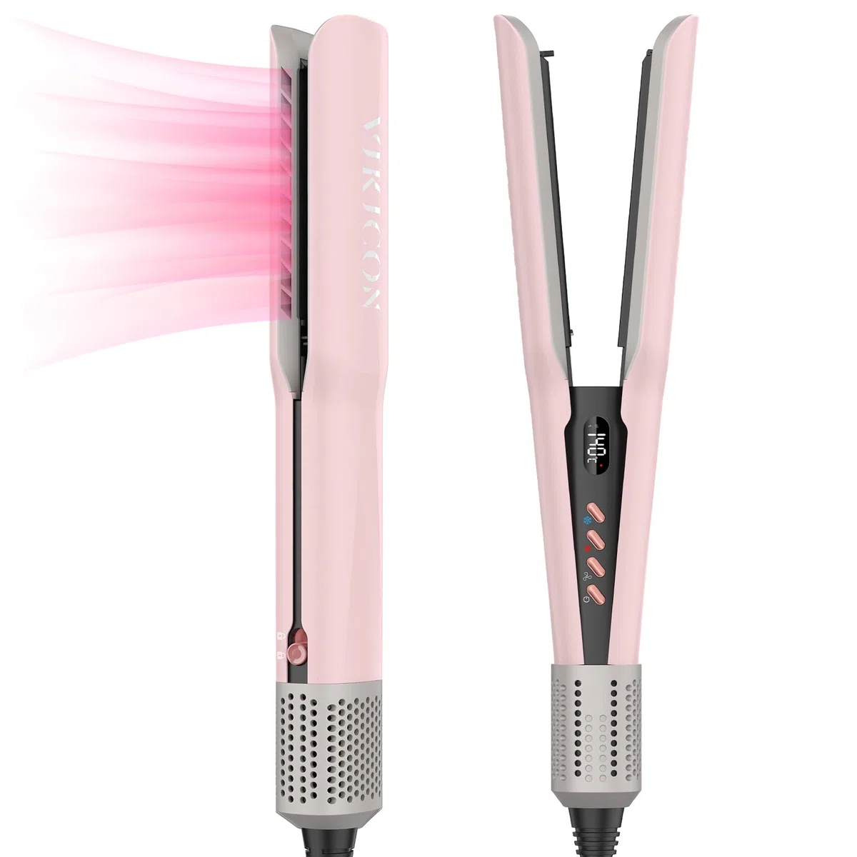 VIKICON Air Haarglätter, Professionelles Ionen Luft-Glätteisen ohne Heizplatten, Glätteisen Locken und Glätten für Mittellanges bis Langes Haar, Haarschonend, Weniger Haarbruch, mehr Glanz, Hellrosa