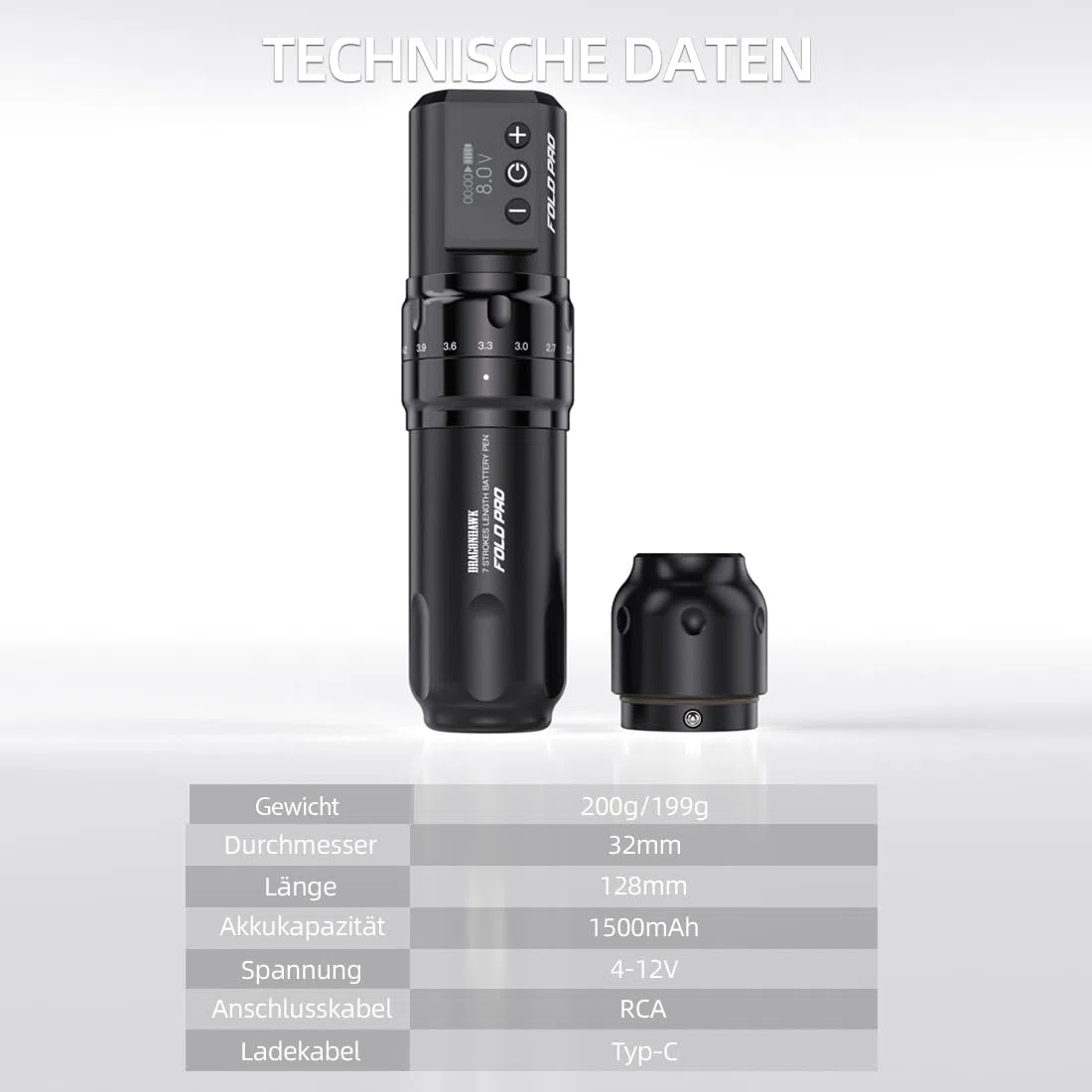 Dragonhawk Tattoo Maschine Set Fold Pro Kabelloser Tattoo Maschine Gun with 2 Batteries mit 7 Hübe 2.4-4.2mm 20 Stück Tattoo Nadeln für Linien und Sharding