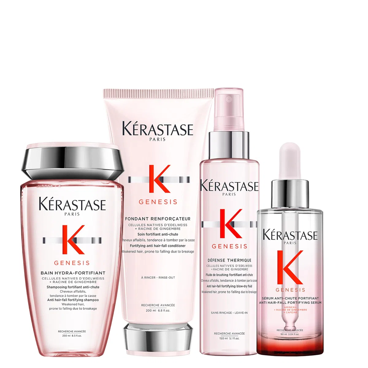 Kérastase, Genesis, Pflegeroutine mit Shampoo, Haarspülung, Haarkur & Hitzeschutzspray, Für feines und brüchiges Haar, Gegen Haarausfall und Haarbruch