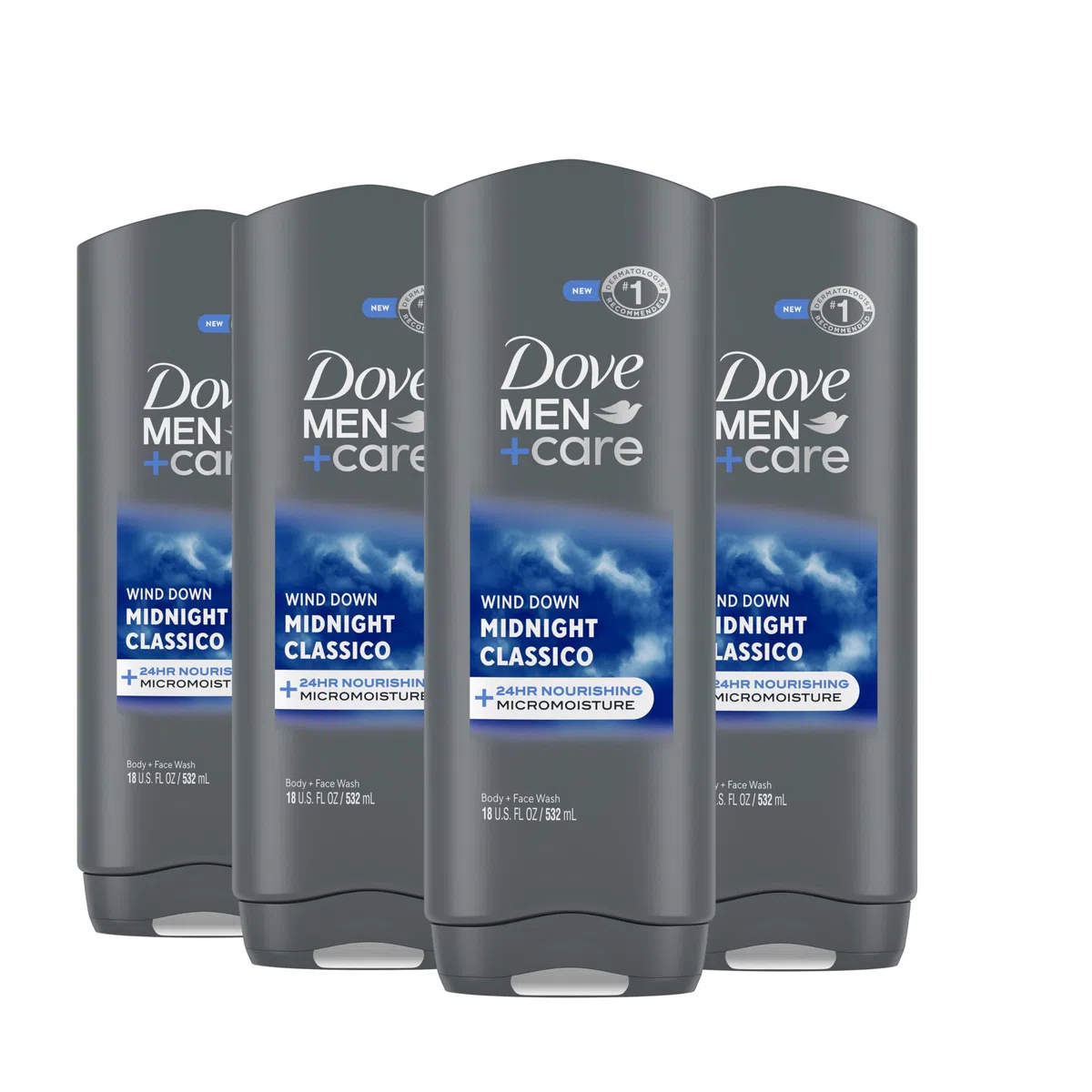DOVE MEN + CARE Midnight Classico Gesichts- und Körperseife (4 Stück) für eine beruhigende und mit Feuchtigkeit versorgte Haut, weiß