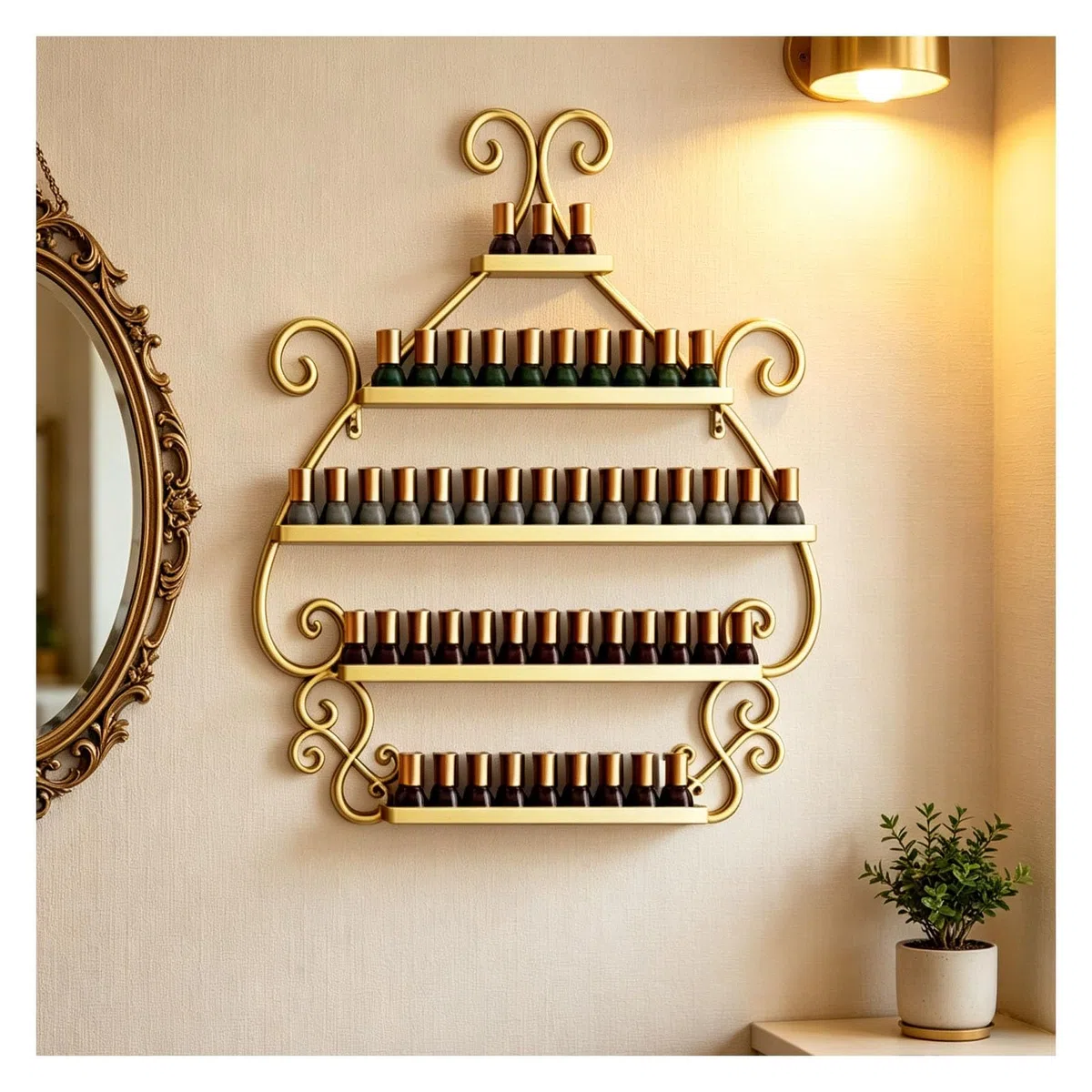 Wandmontiertes Nagellackregal aus Metall für ätherische Öle | 5-stufiges Nagellackaufbewahrungsregale, Nagellack-Display-Regal Wand Organizer Halter für Kosmetik(Gold)