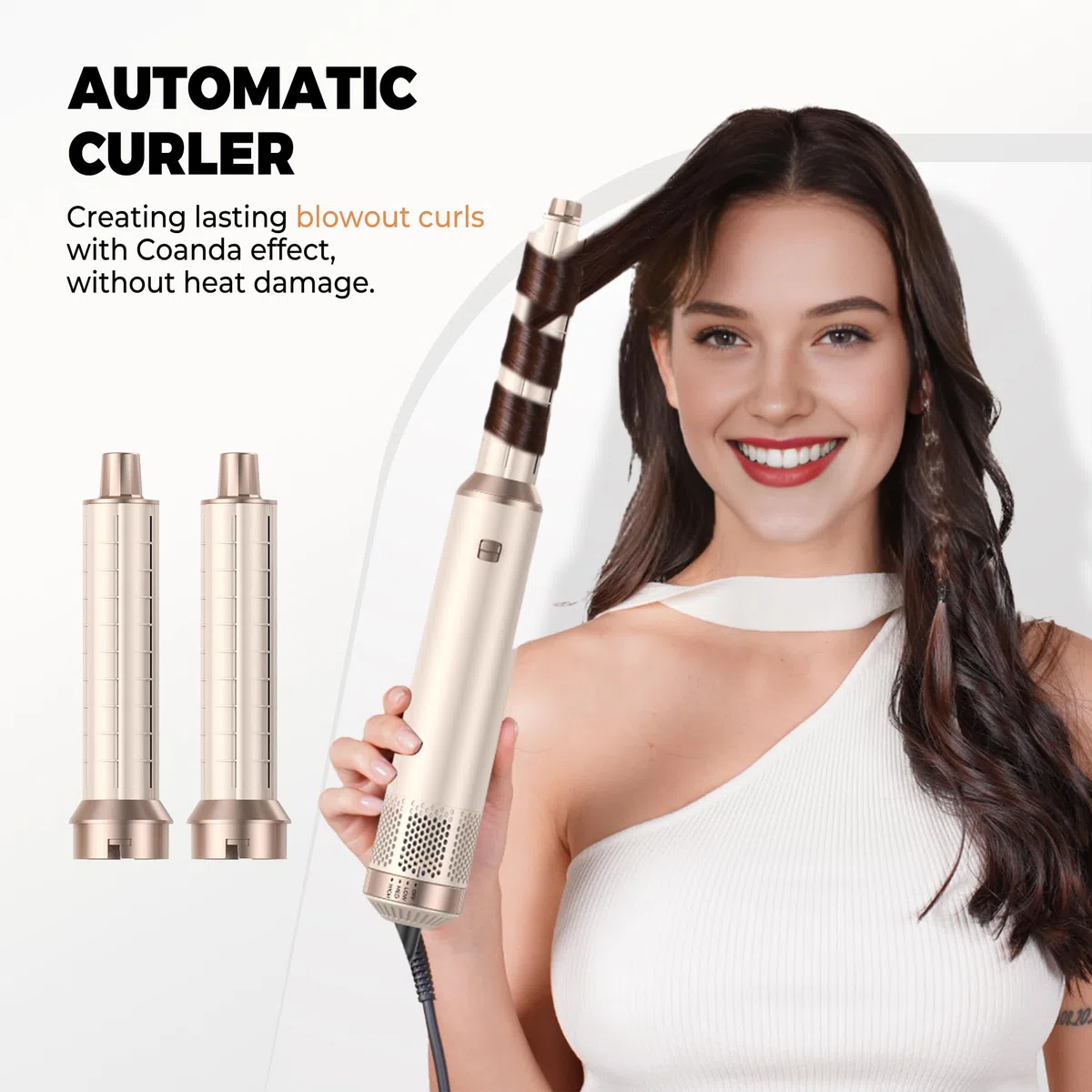 OKWRAP Hairstyler 5 in 1 Haarstyler Hair Styler Set, Airstyler Air Curlers Föhn 5 in 1 Mit Rundbürstenföhn Hairdryer Brushes for Styling Föhn Lockenstab Luft Für Glätten, Trocknen, Volumen, Locken