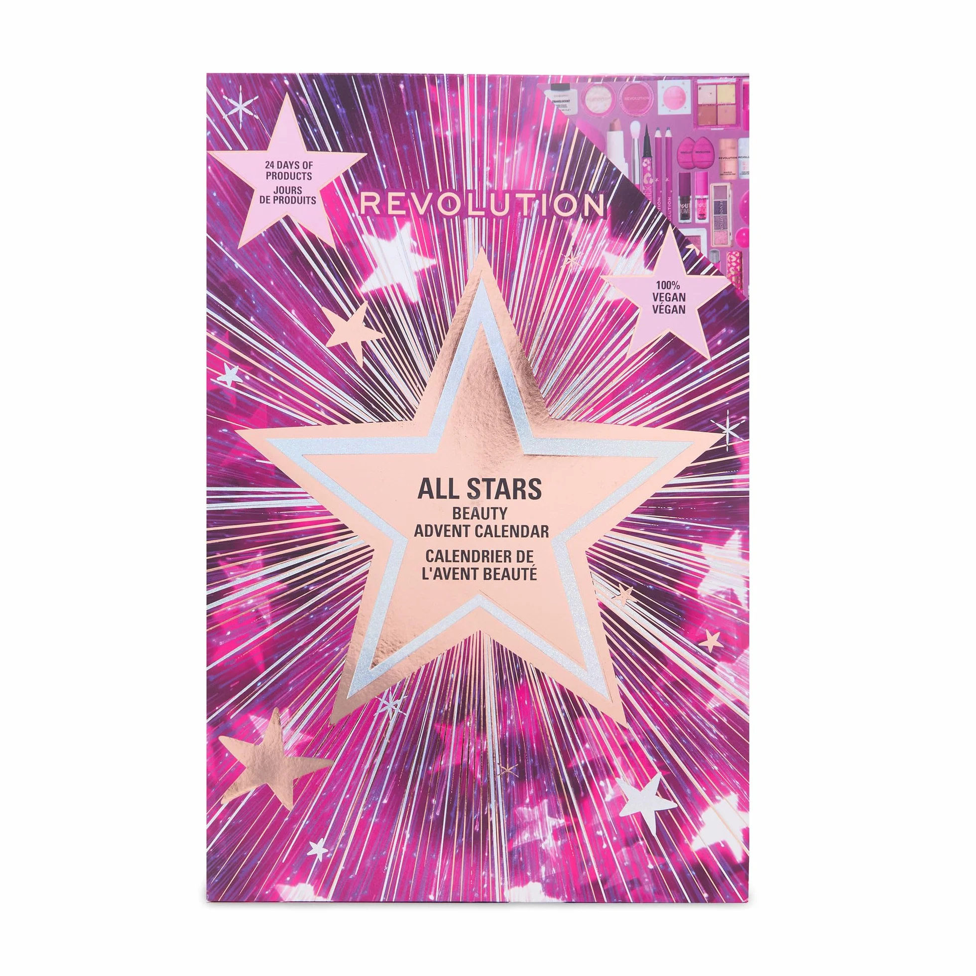 Revolution Makeup Advent Calendar 2025, 24 Beauty-Must-haves, Geschenkset mit Lipgloss, Highlighter, Blush, Pinseln & Mascara, vegan und tierversuchsfrei
