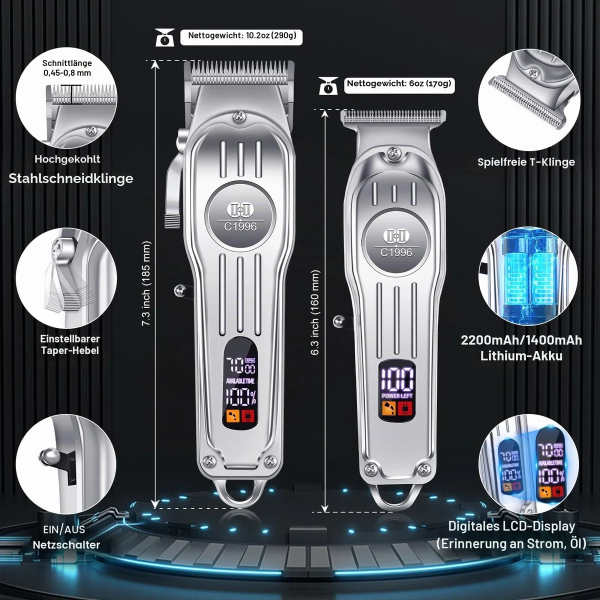 CIICII Haarschneidemaschine Profi und Trimmer Herren Set, Kabellos Haarschneider für Haar (Rasierer Elektrisch & Bartschneider Kit) Haartrimmer Herren für DIY Haar Bart Hause Friseur