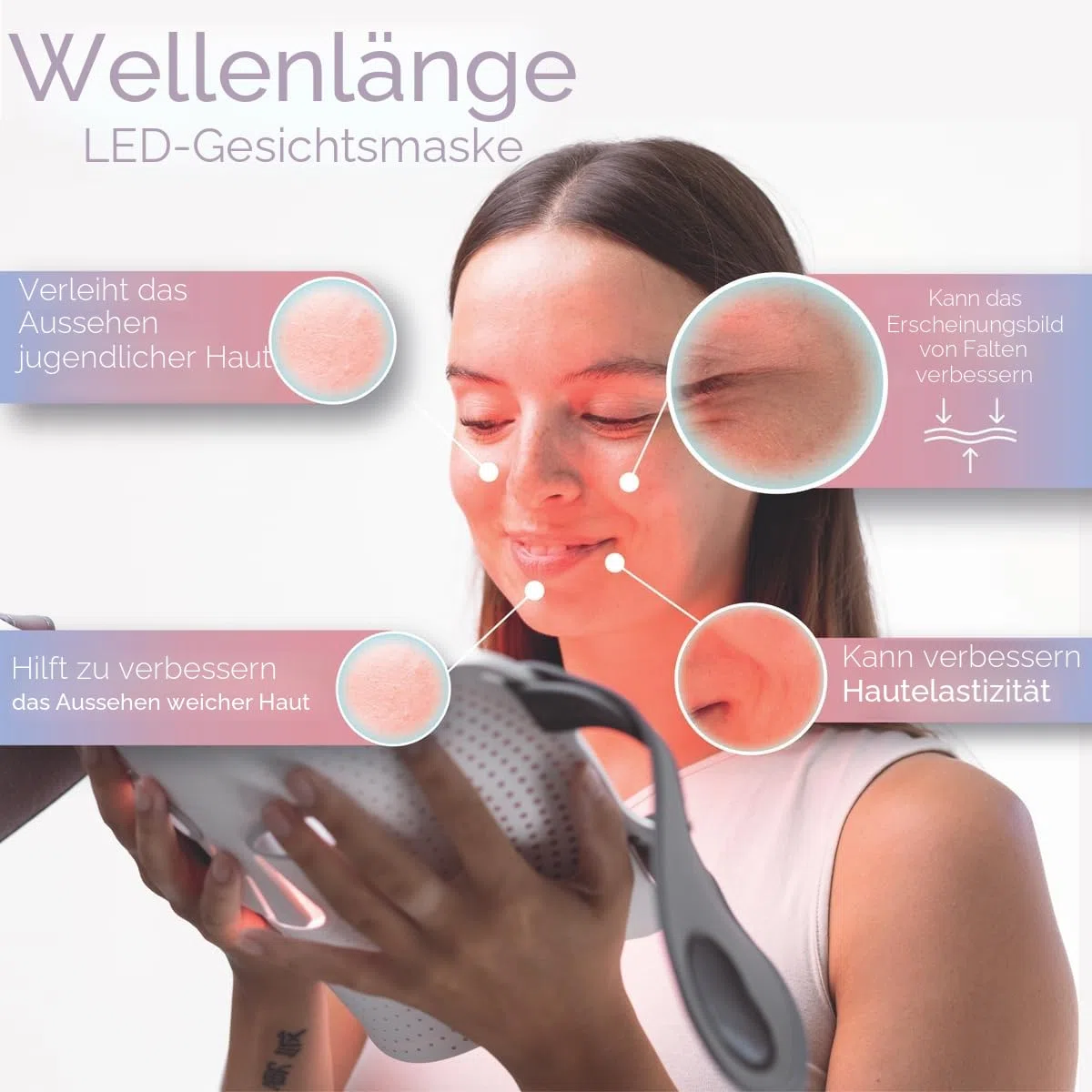 STYPRO Wellenlängen-LED-Gesichtsmaske, Multi-Modus-Hautpflege mit rotem, blauem, nahem Infrarot-Licht für Falten, Hautunreinheiten, flexibel, wiederaufladbar, benutzerfreundlich, entworfen in