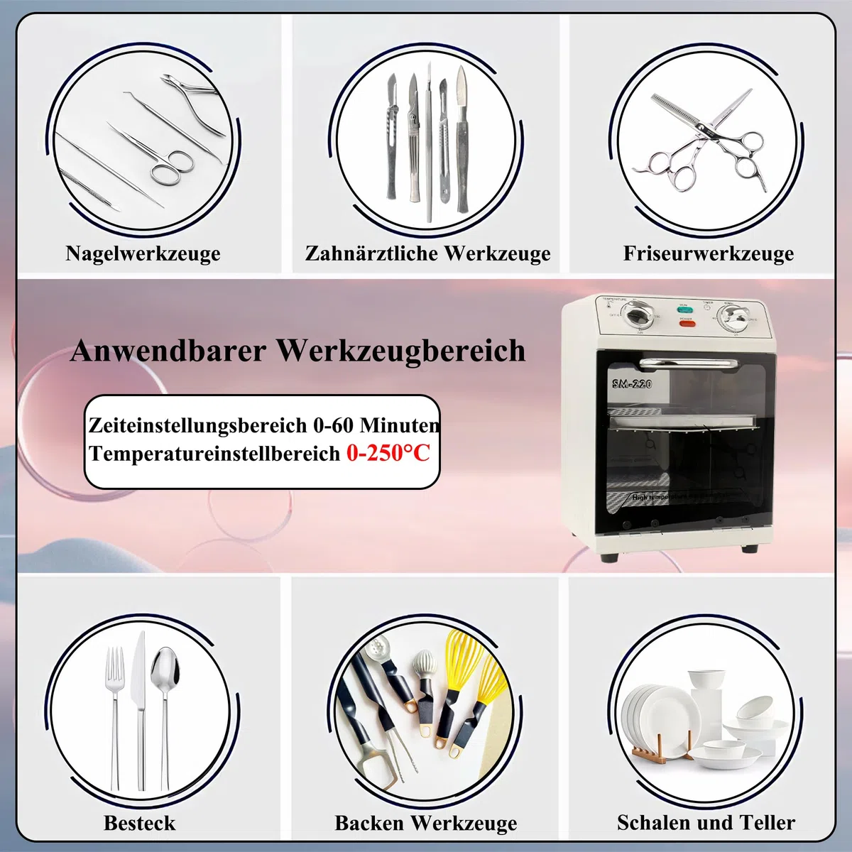 10L große Kapazität Autoklav, trockene Hitze Sterilisator mit Tablett Sterilisator für Maniküre, Zahn-und Friseurbedarf