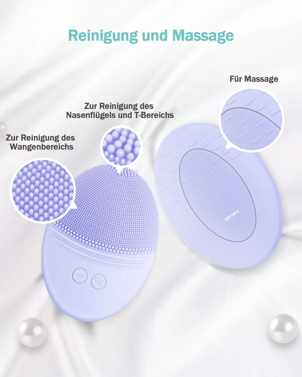 EZBASICS Gesichtsreinigungsbürste wasserdichte vibrierende Ultraschall Gesichtsbürste für Tiefenreinigung sanftes Peeling und Massage induktive Aufladung (Violett) 1 pack+5 Geschwindigkeiten