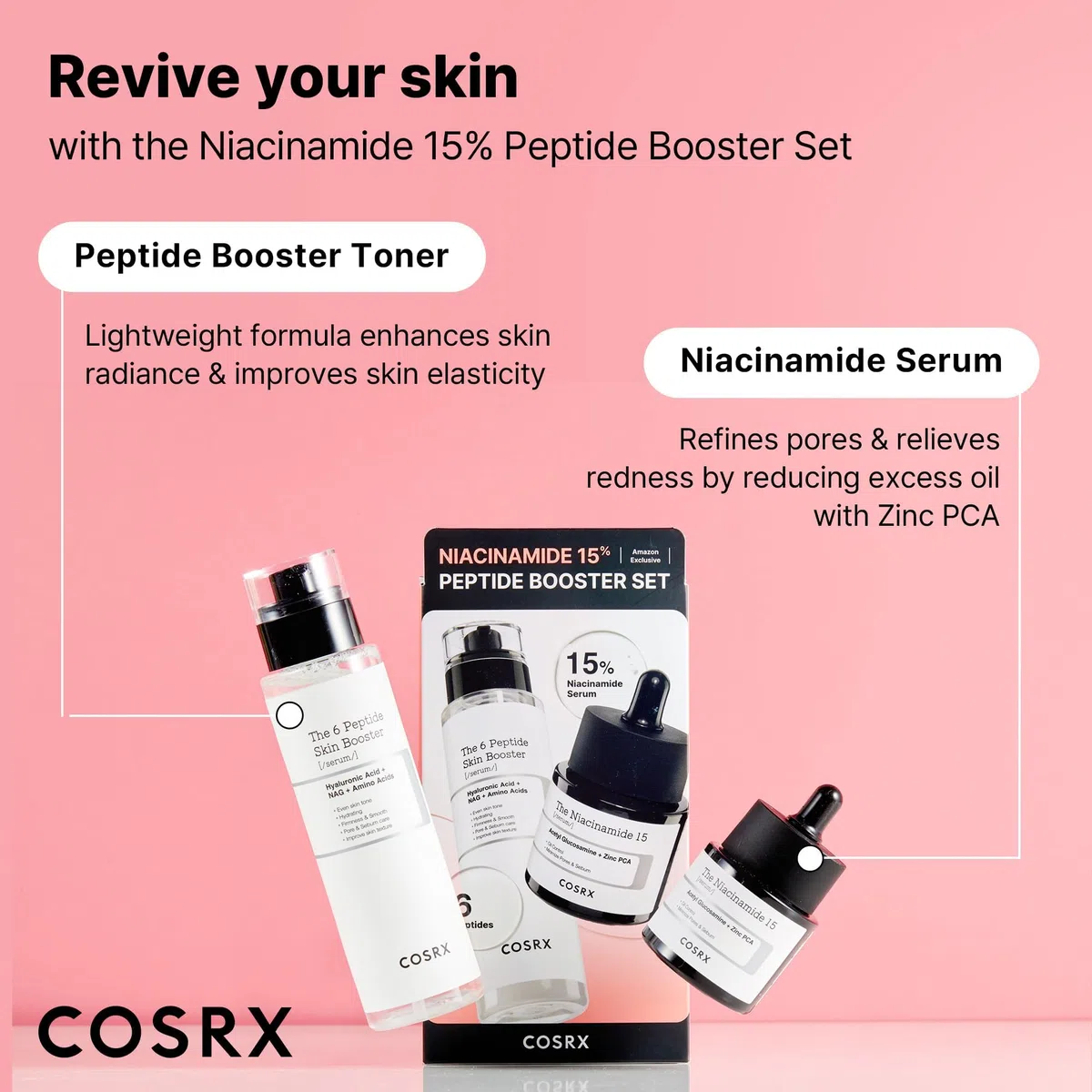 COSRX Niacinamide 15% Peptide Booster Set - Korean Skin Care Gift Set, Niacinamide Serum