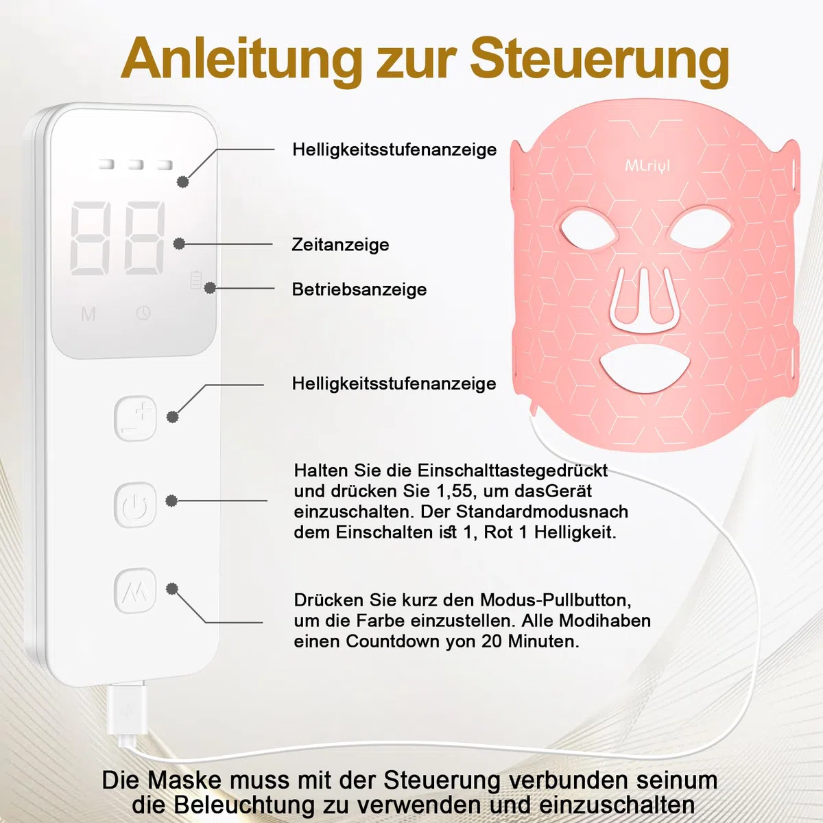 Rotlicht Maske Gesicht 850nm Nahinfrarotlicht 7 Modi Anti Falten | 108 LEDs mit 324 Chips erzeugen eine gleichmäßige Lichtverteilung, 3 Einstellbare Helligkeitsstufen für Anti-Aging
