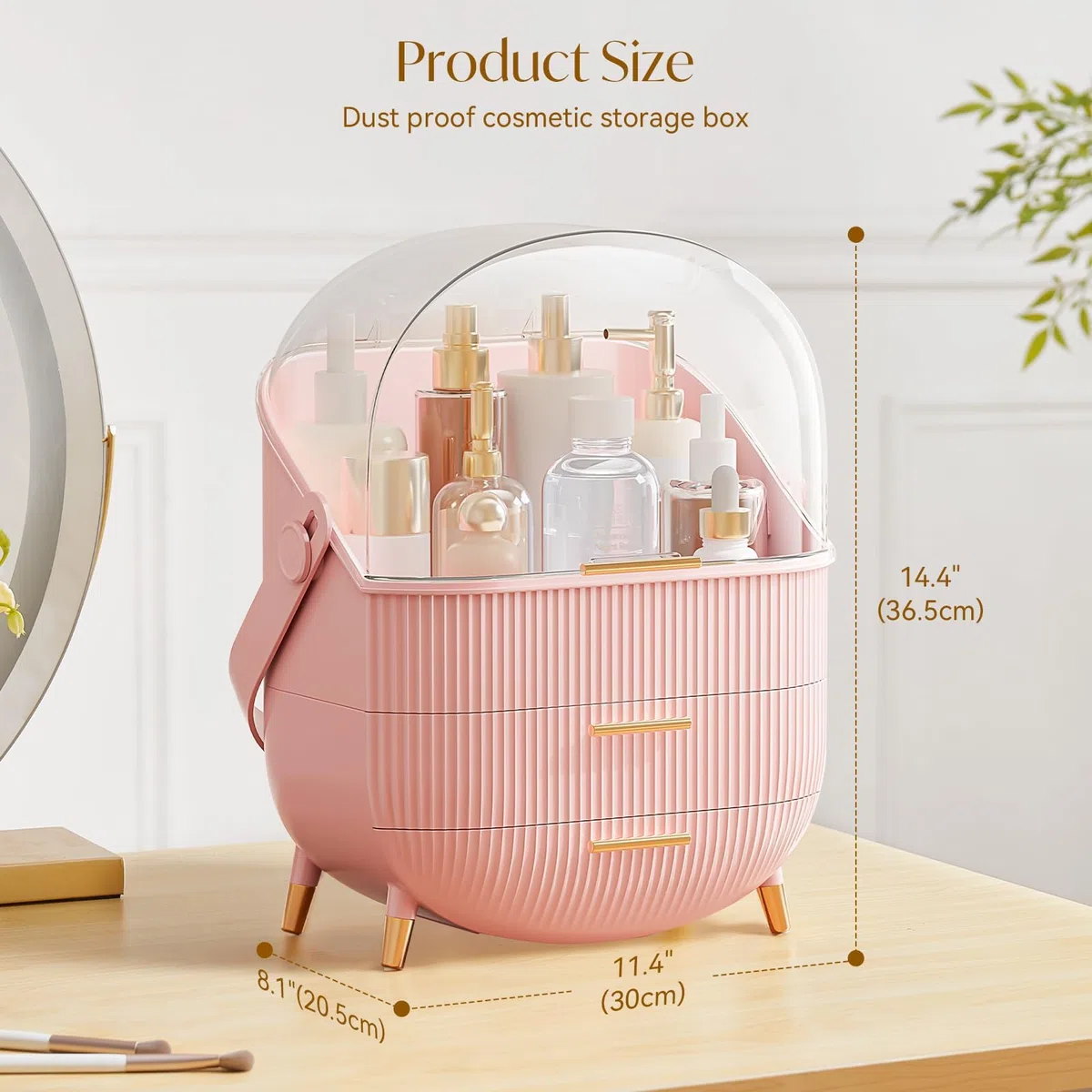 Make Up Organizer Kosmetik Aufbewahrungsbox Rosa tragbar für Schminktisch Badezimmer