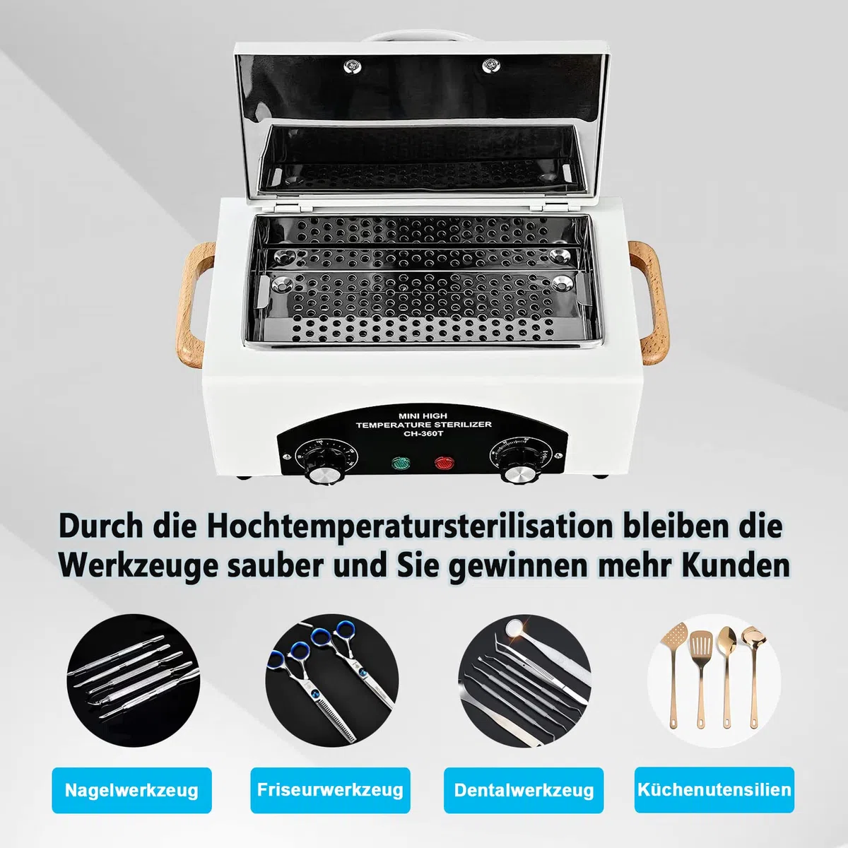 Sterilisator Hochtemperatur-Sterilisator-Nagel-Werkzeug-Sterilisator mit Timer für Kosmetik, Fusspflegestudios, Friseursalon (Weiß) (Weiß)