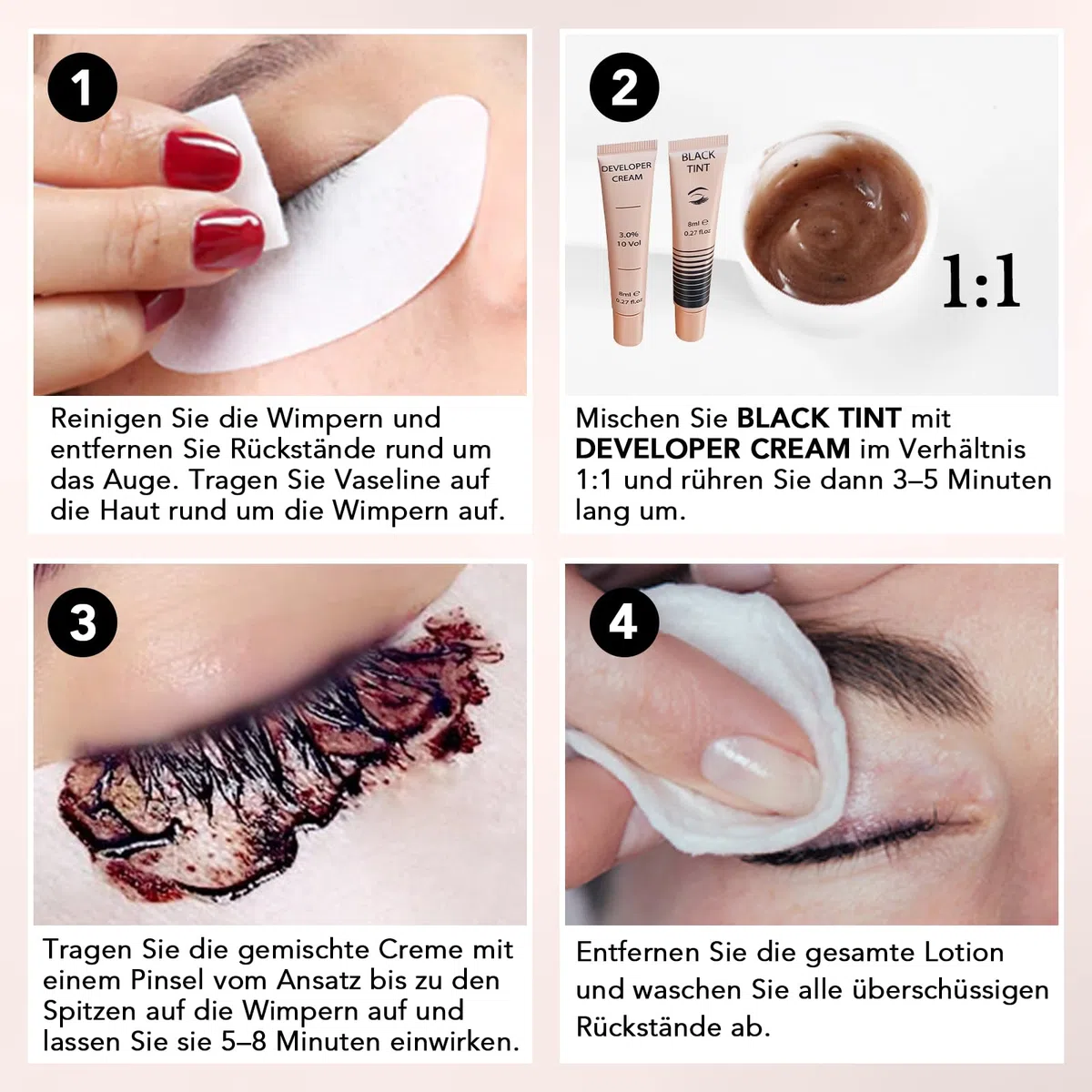 Wimpernfarbe Schwarz, Augenbrauenfarbe und Wimpern Färben, 10 Anwendungen Intensiv Tönung, Zwei Bürstentypen für Einfache Bedienung, Geeignet für Anfänger und Salons