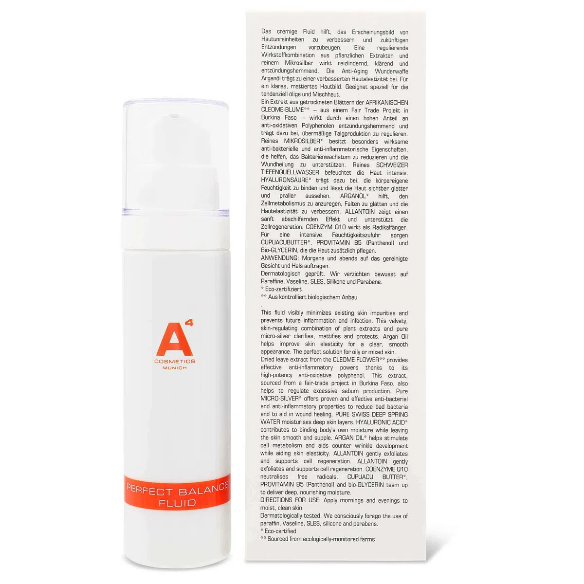 A4 - PERFECT BALANCE FLUID | Anti-Aging Lotion | Creme Hautberuhigend | auch für ölige und Mischhaut | Mattierende Hautcreme mit Arganöl (50ml)