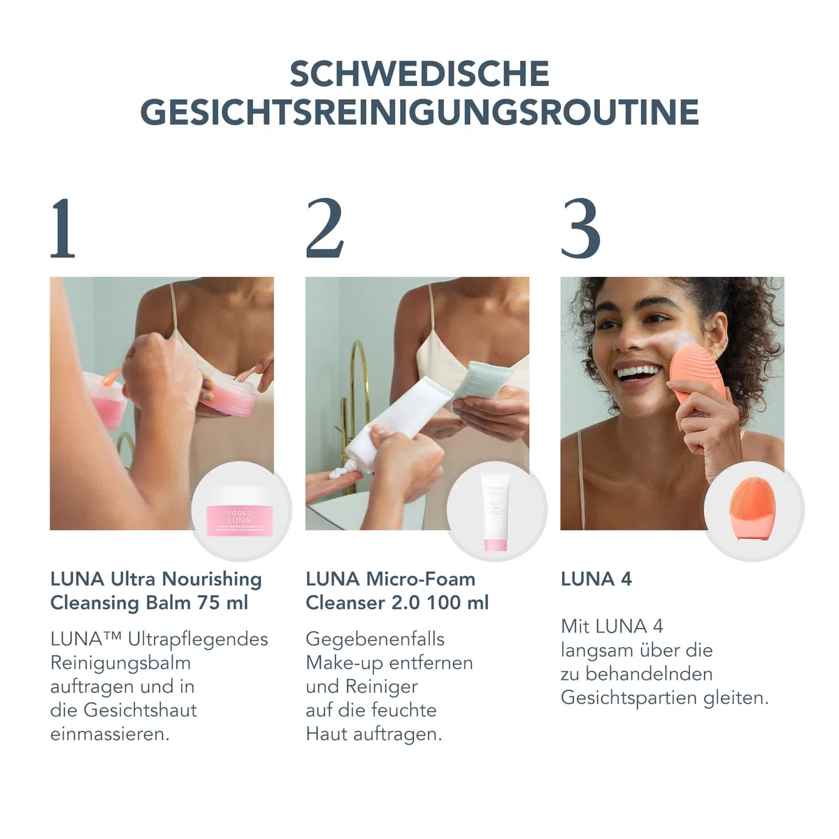 FOREO LUNA 4 Gesichtsreinigungsbürste Set - Gesichtsreinigungsbürste für ausgeglichene Haut + LUNA Micro-Foam Cleanser 2.0, 100 ml + Reinigungsbalsam, 15 ml - Gesichtsmassagegerät - Porenreiniger