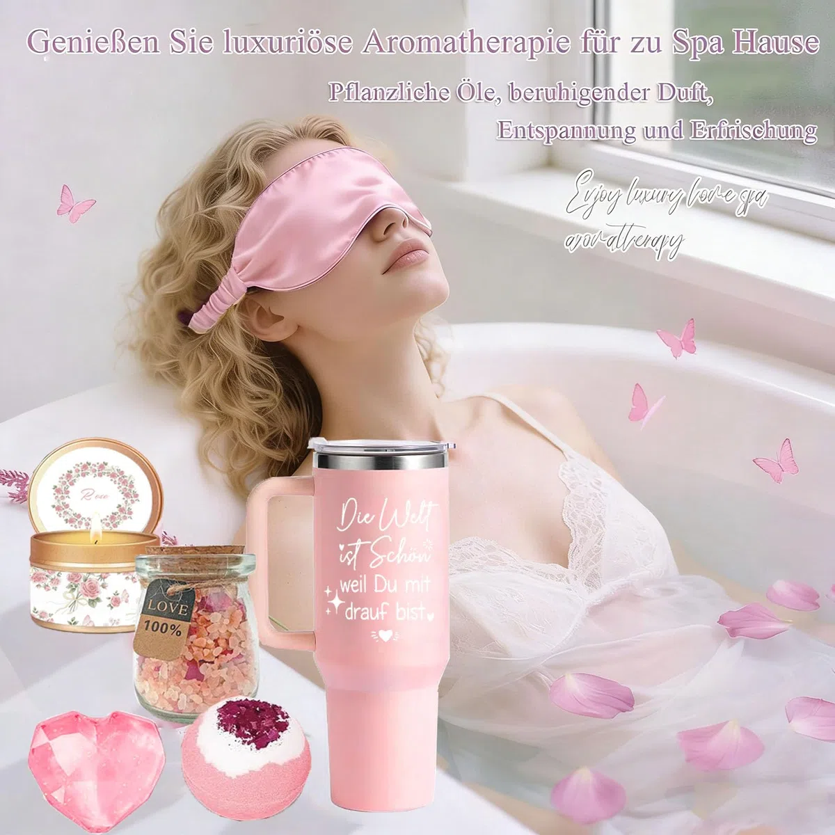Geschenke für Frauen Geburtstagsgeschenkset Wellness 40 OZ Edelstahl Weinbecher Decke 13tlg Badegeschenkbox