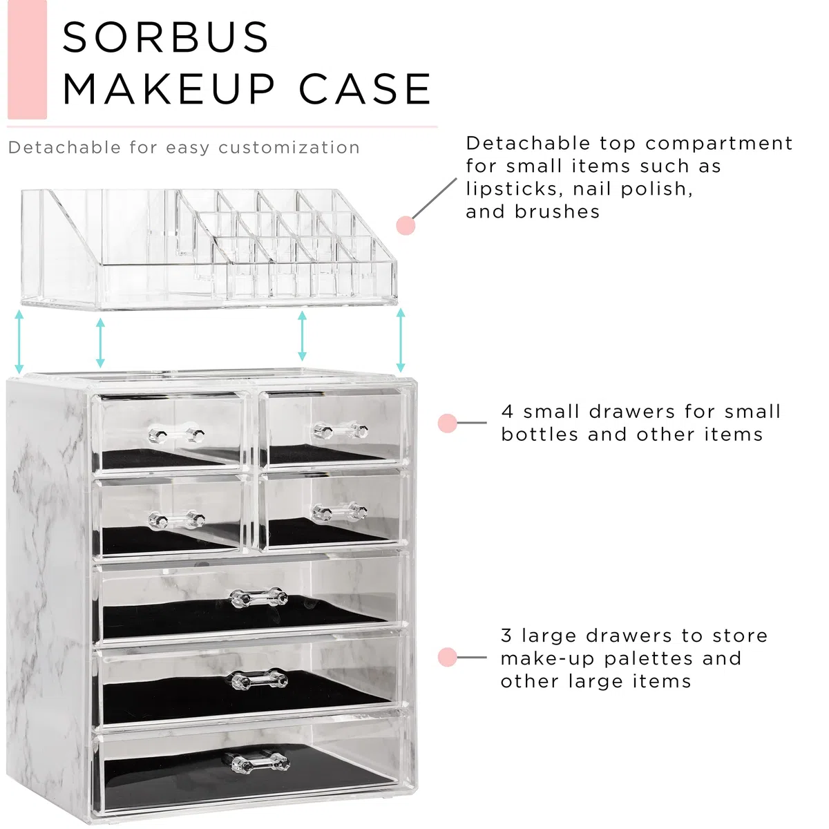 Sorbus Aufbewahrungsbox aus Acryl, geräumiges Design, ideal für Badezimmer, Kommode, Schminktisch und Arbeitsplatte