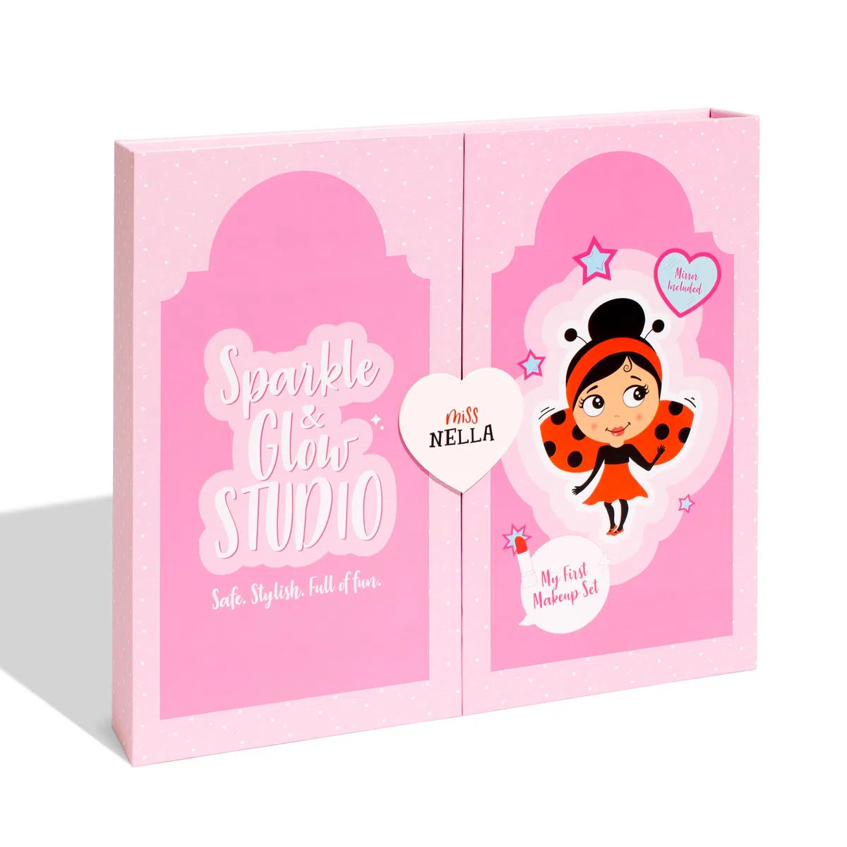 Miss Nella Sparkle & Glow Studio, Ungiftiges Kinder-Kosmetikset mit Peel-Off Nagellack, Lipbalm, Glitzer, 29 x 25 x 4 cm