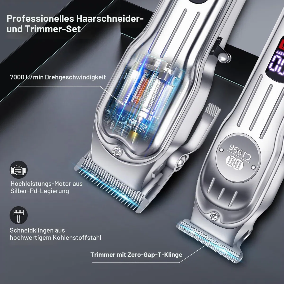 CIICII Haarschneidemaschine Profi und Trimmer Herren Set, Kabellos Haarschneider für Haar (Rasierer Elektrisch & Bartschneider Kit) Haartrimmer Herren für DIY Haar Bart Hause Friseur
