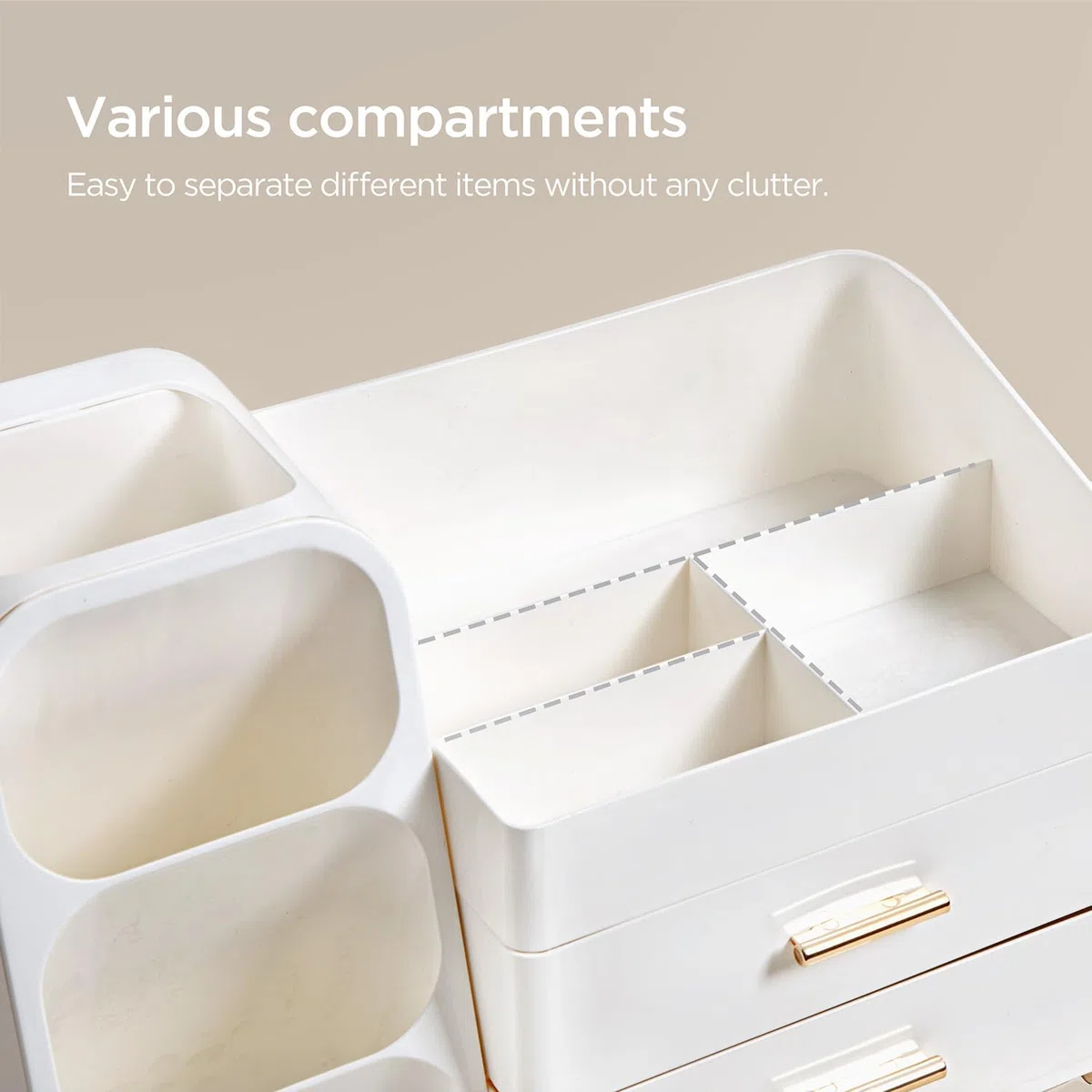 HBlife Makeup Kosmetik Organizer mit Schubladen, 3-in-1 Plastic Aufbewahrungsbox, Große Lagerung Weiß
